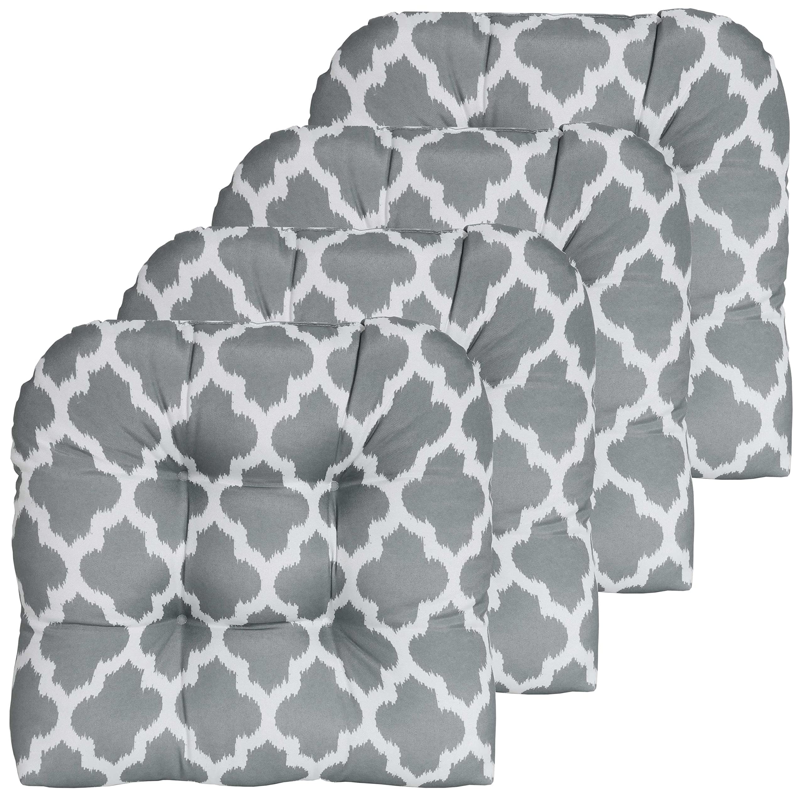 Premium Outdoor Chair Cushions 19x19 Inch - Sweet Home Collection Thick Tufted Patio Seat Pads with Comfortable Fiber Fill (Set of 4, Tessa Gray) - Perfect for Garden, Deck, Poolside & Outdoor Furniture