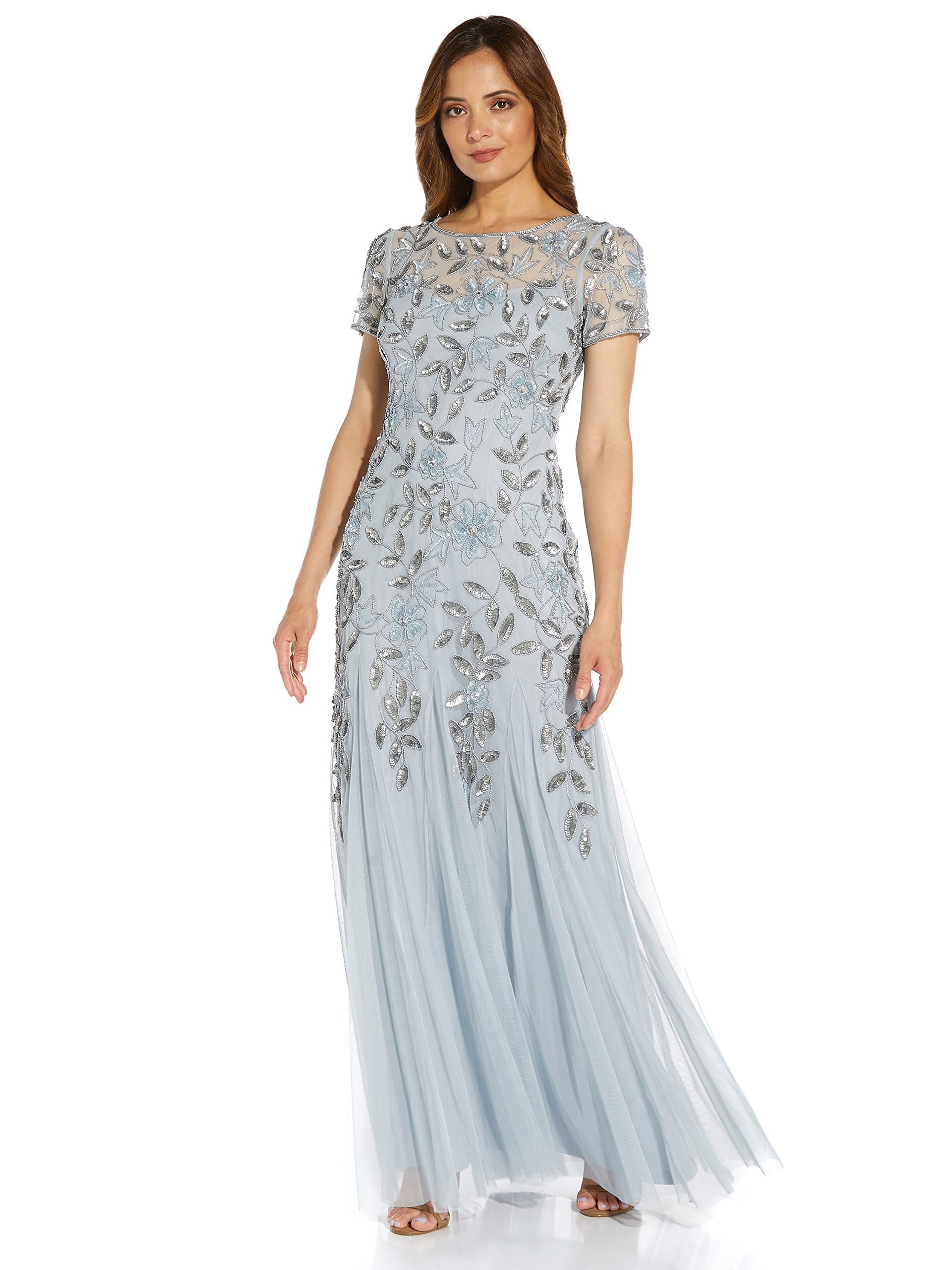 Adrianna Papell Women's Plus Size Floral Beaded Evening Gown with Godets - Elegant Formal Dress for Weddings, Galas & Special Occasions