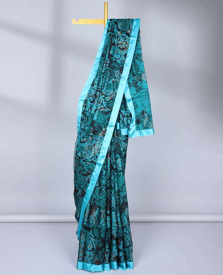 Stylish Black Floral & Paisley Printed Casual Wear Saree with Contrast Plain Border - Perfect for Parties, Weddings & Festive Occasions
