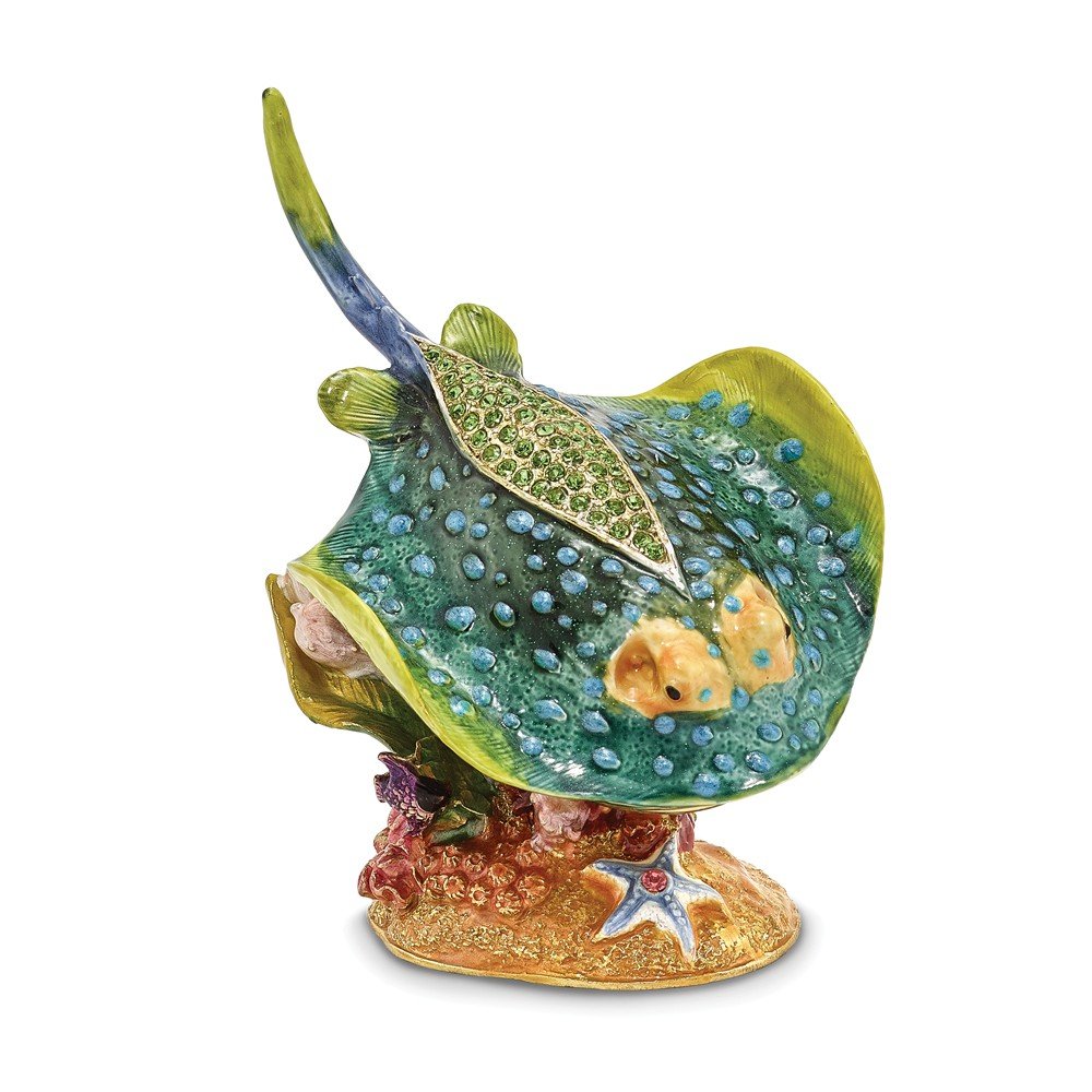 Exquisite Pewter Enamel Stingray Jewelry Box - Handcrafted Gift for Women, Perfect for Storing Rings, Necklaces & Keepsakes | Elegant Home Decor & Unique Present Idea