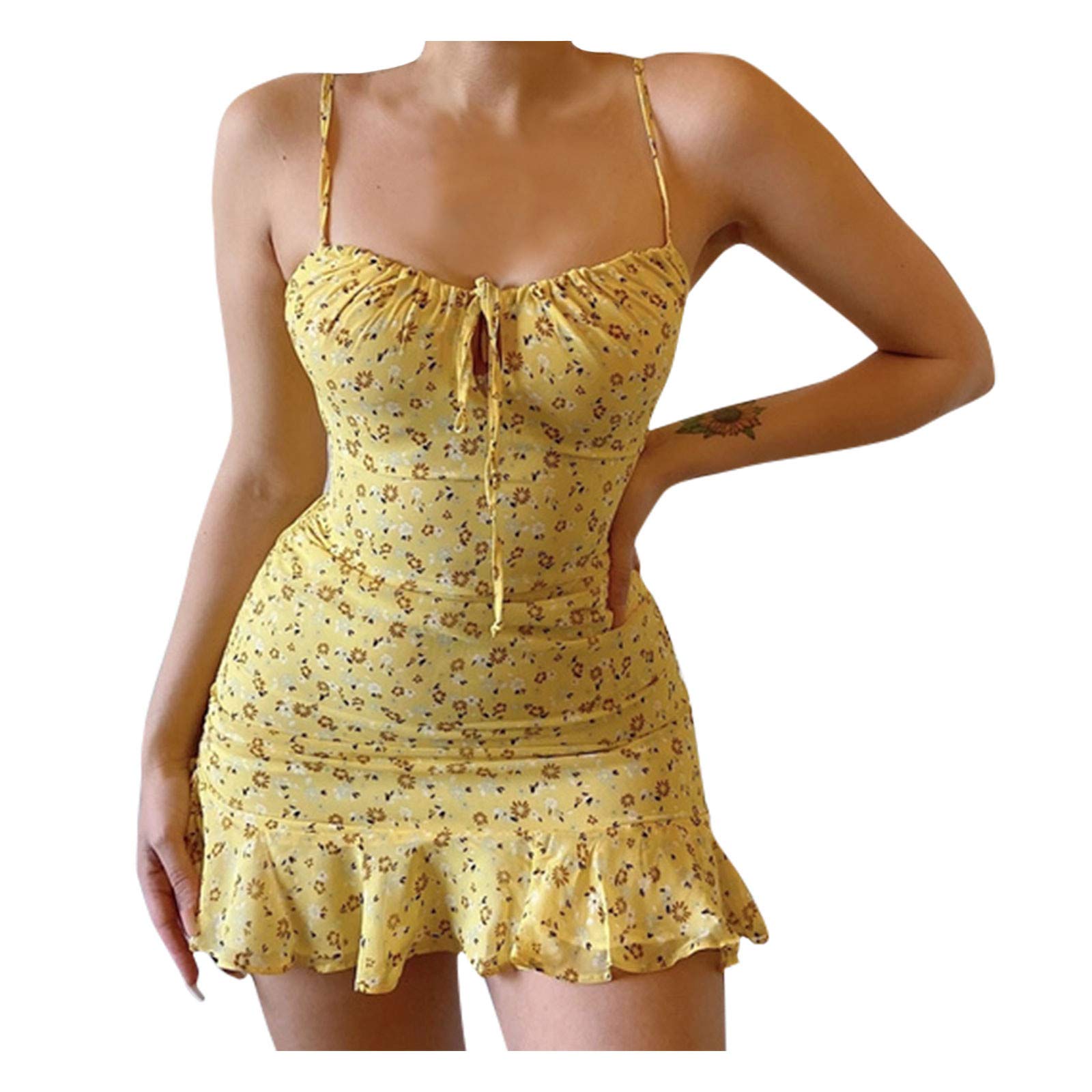 Otqutp Women's Floral Spaghetti Strap Mini Dress - Summer Casual Fashion Dress for Beach, Party & Date Night