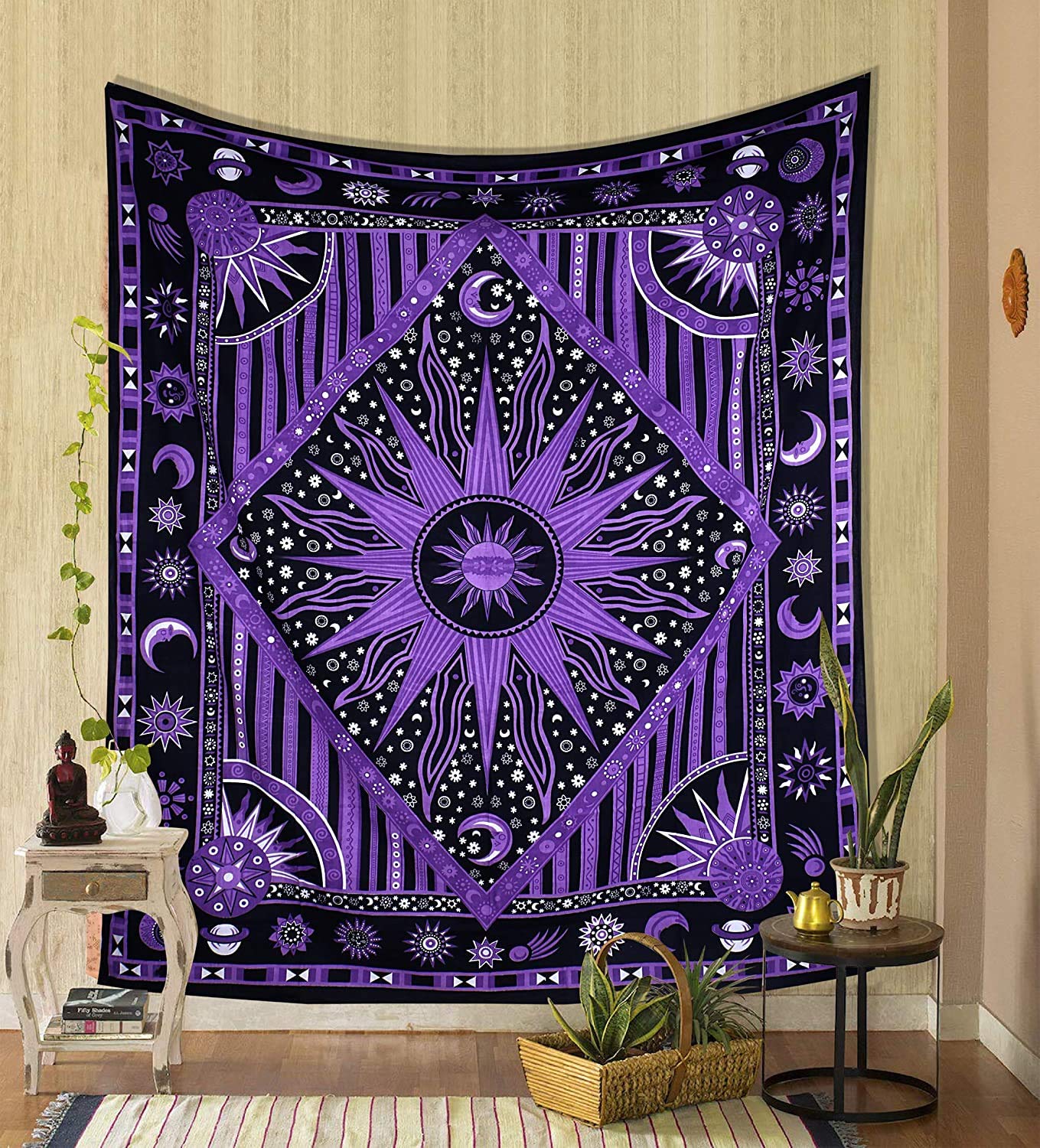 Celestial Tie Dye Moon Tapestry - Boho Wall Hanging for Bedroom & Dorm Decor