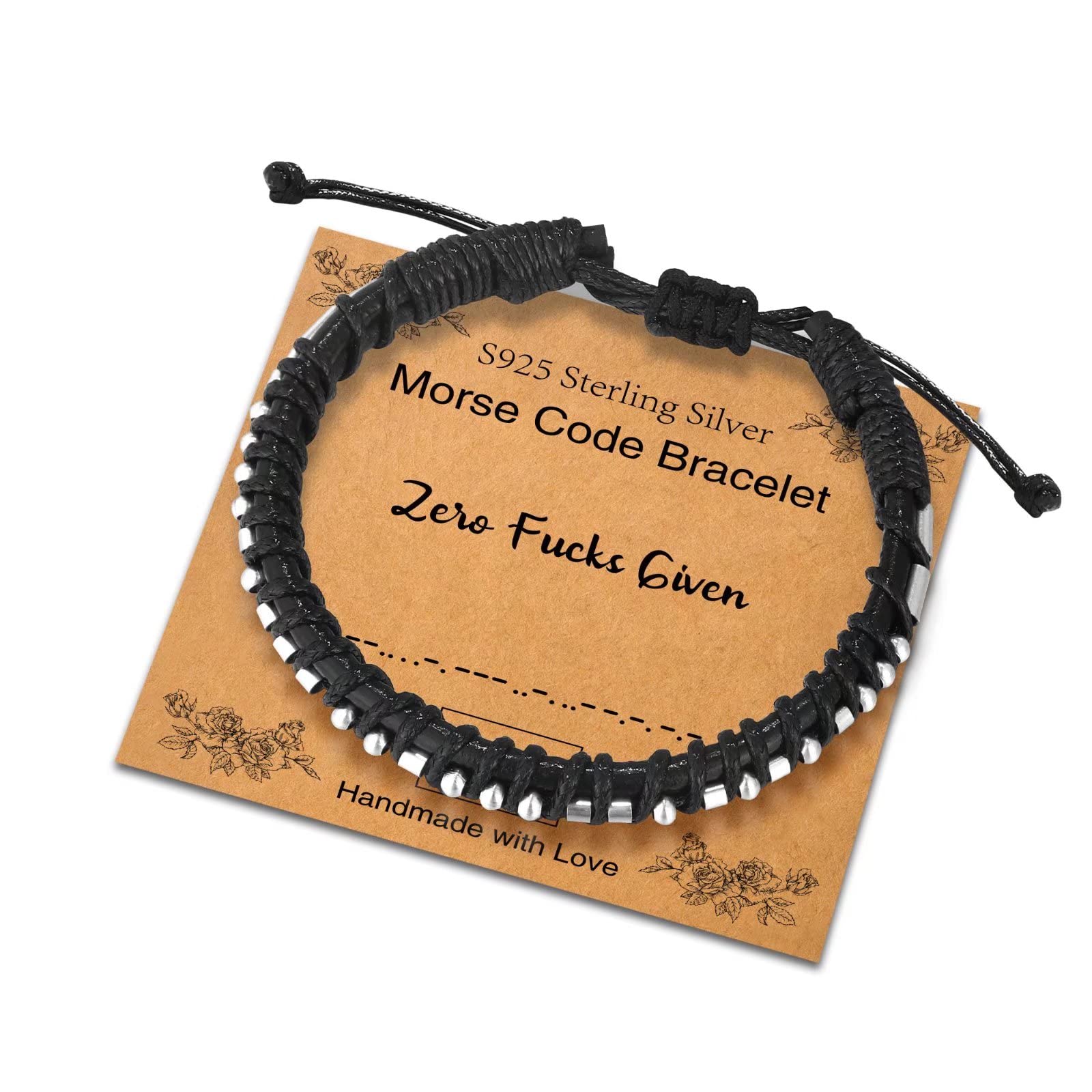 Adjustable Sterling Silver Morse Code Bracelet for Women & Men - Inspirational Leather Bracelet Jewelry Gift for Birthday, Friendship - Perfect for Daily Wear, Gifting & Special Occasions