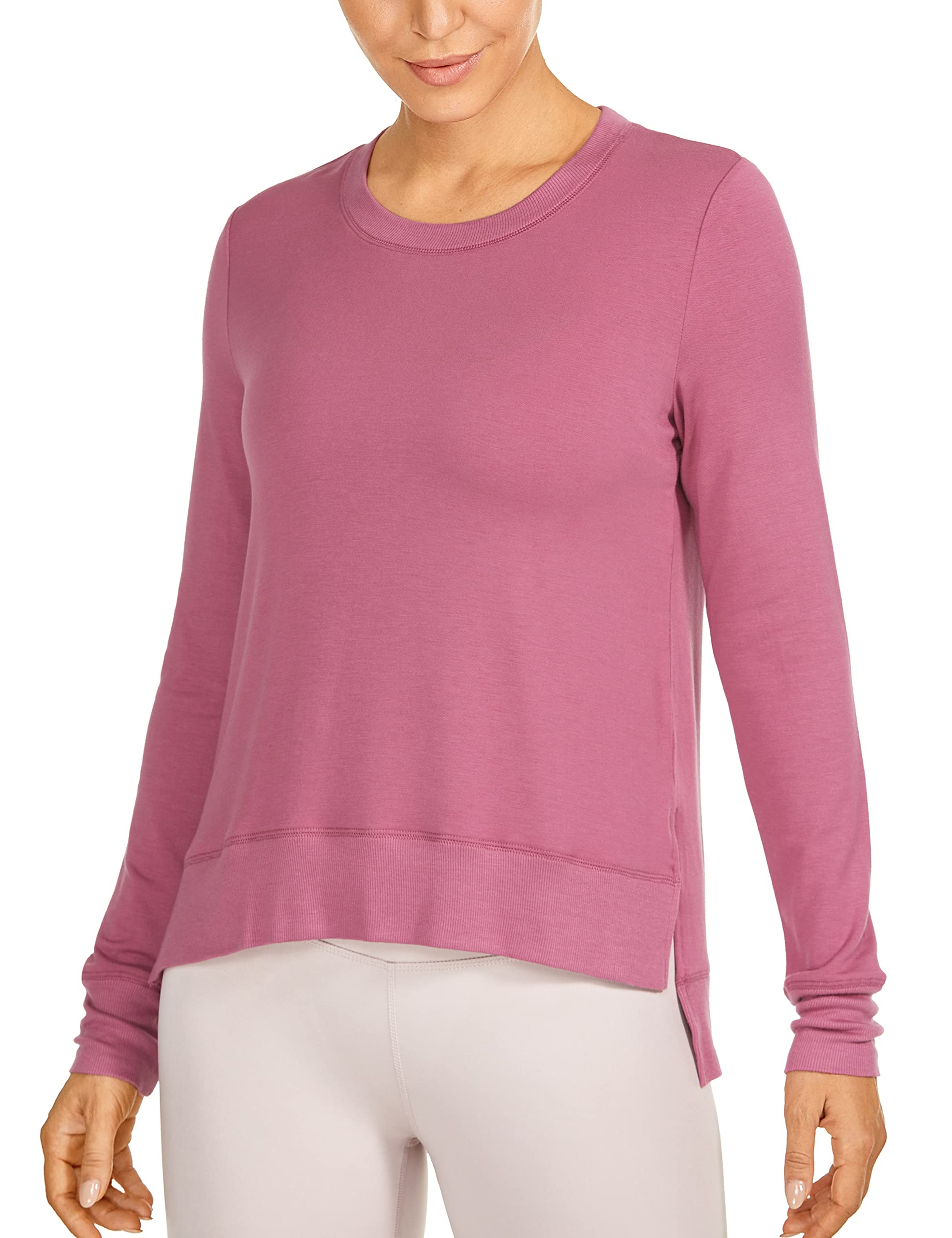 CRZ YOGA Women's Long Sleeve Modal Workout Shirt - Breathable Crewneck Yoga Top for Women, Loose Fit Athletic & Casual Wear, Perfect for Gym, Yoga, Running and Lounge