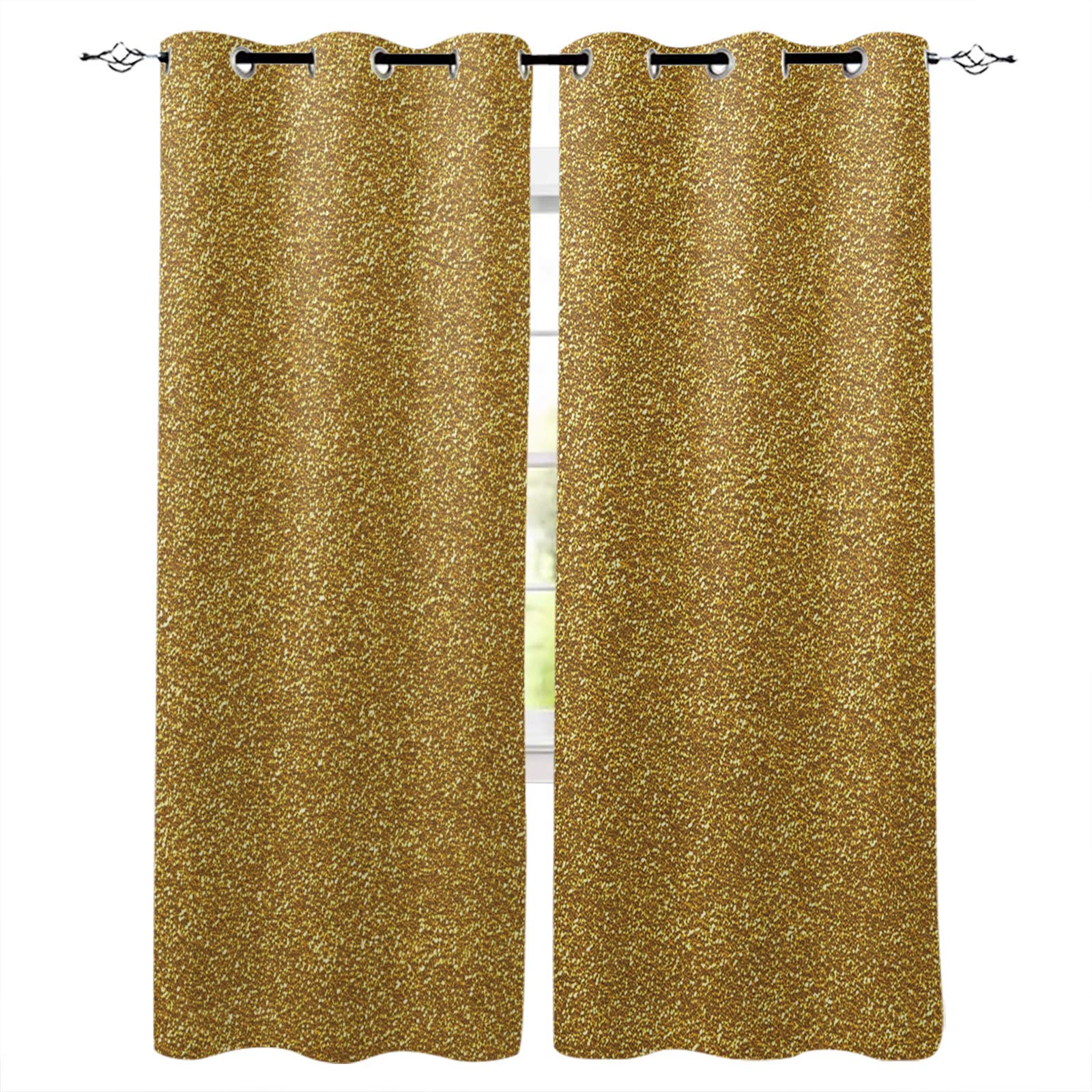 90 Inch Blackout Curtains - Gold Foil Printed Room Darkening Window Drapes (2 Panels) | Thermal Insulated Bedroom & Living Room Curtains for Better Sleep & Energy Savings