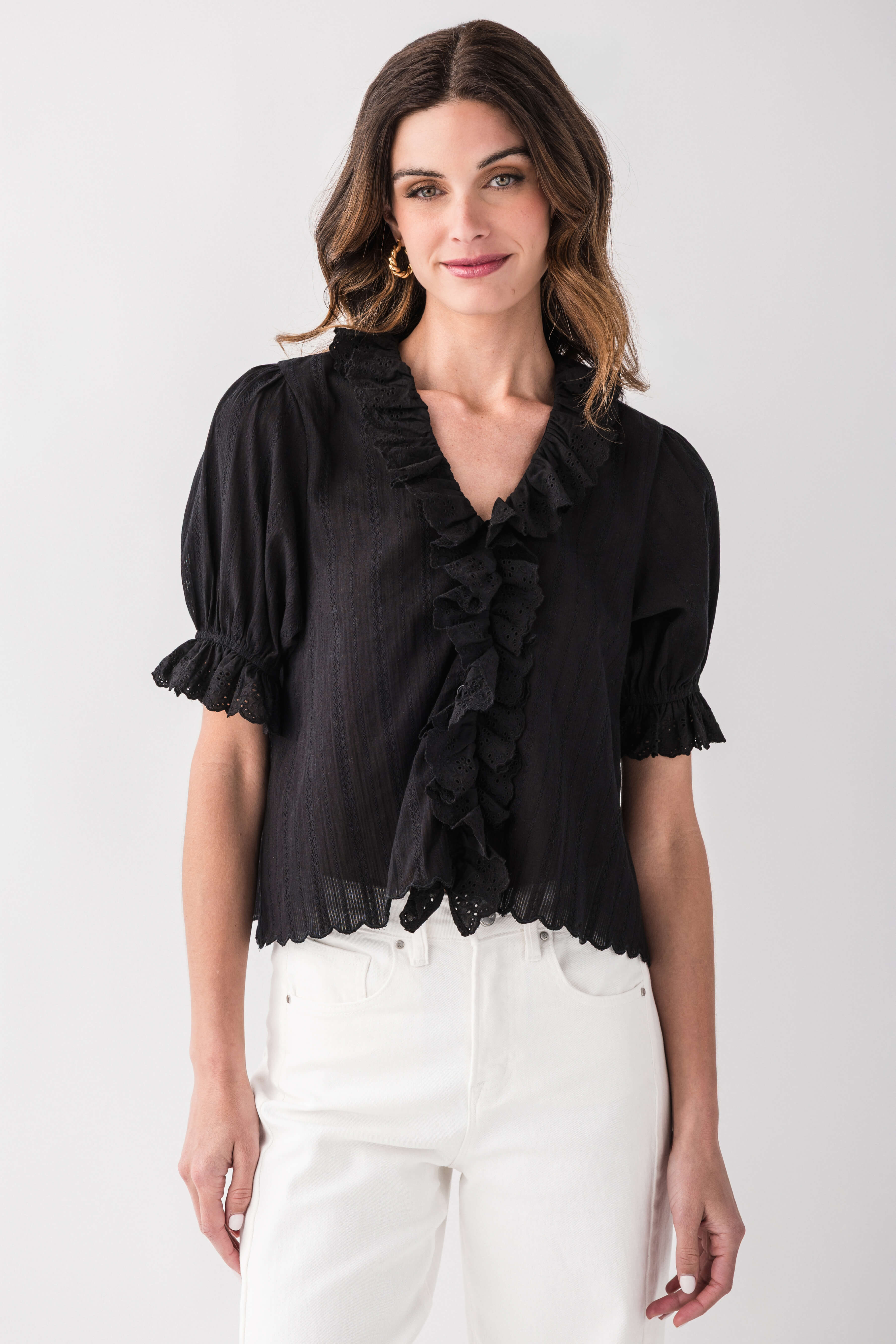 Elegant Raisonnel V-Neck Ruffle Blouse for Women - Perfect for Office Wear, Date Nights & Special Occasions