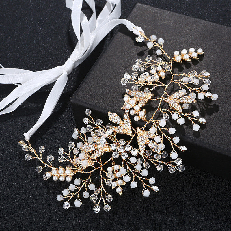 Elegant Crystal & Pearl Wedding Hair Sash Belt for Brides - Bridal Hair Accessory for Weddings, Prom, Special Occasions