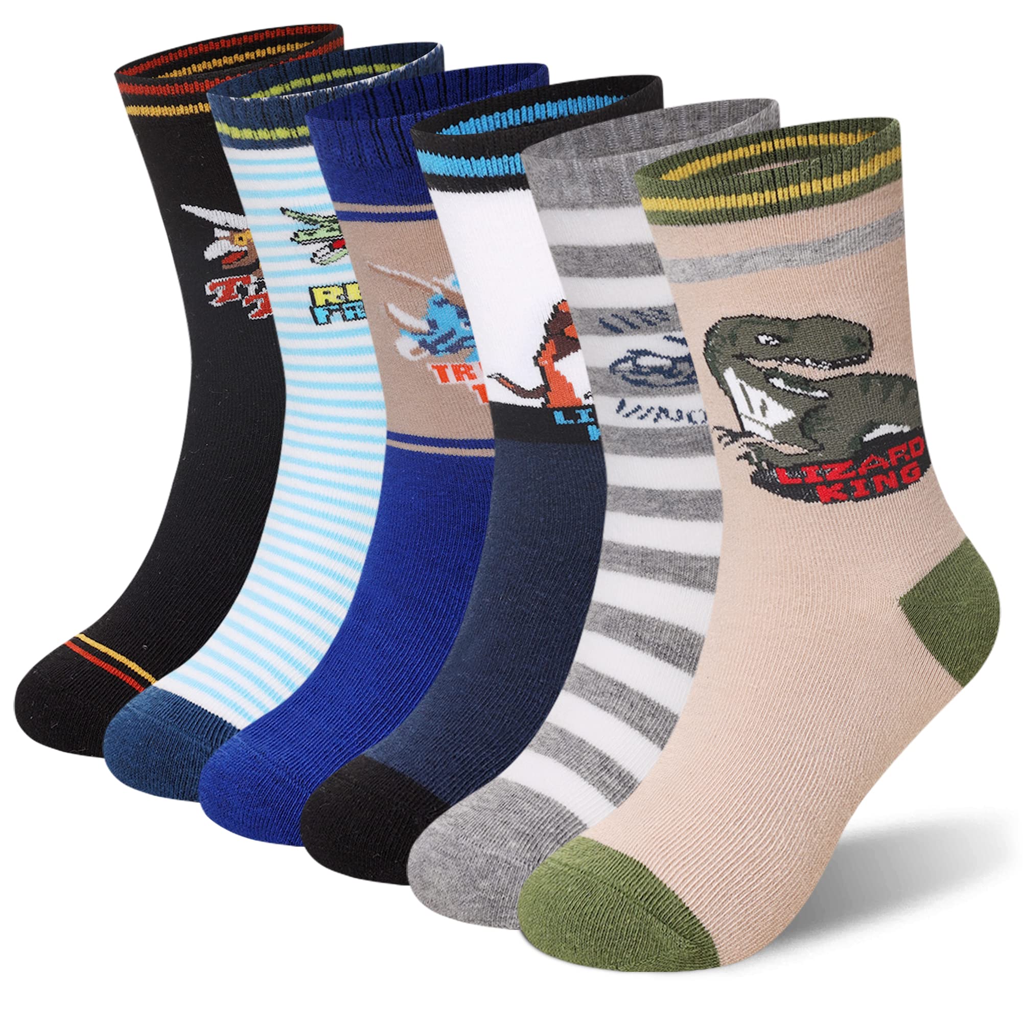 **Fun Crazy Novelty Boys Socks - 6 Pairs Cozy Cotton Crew Socks for Kids & Teens - Perfect for School, Sports & Everyday Wear**