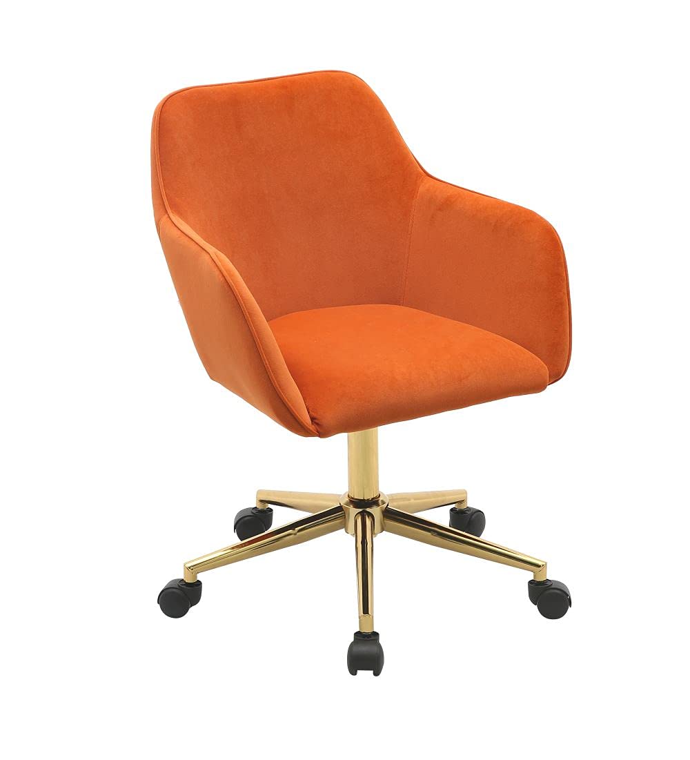 Premium Velvet Home Office Chair - Adjustable Swivel Desk Chair with Gold Accents, Ergonomic Executive Task Chair for Workstation & Vanity (Orange) | Perfect for Remote Work, Gaming Setup & Makeup Station