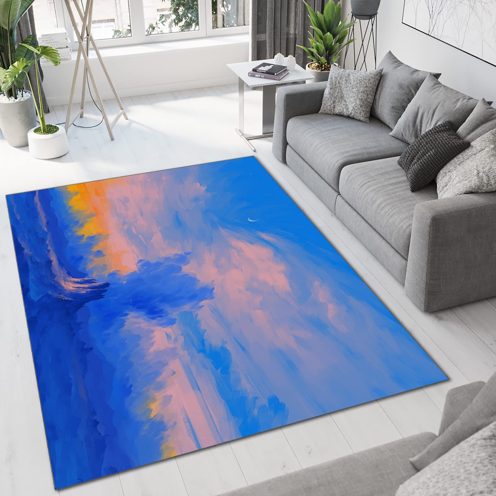Romantic Oil Painting Area Rug - Fluffy Soft Machine Washable 5x8ft, Durable & Breathable for Living Room, Bedroom, Office | Artistic Home Decor for Boys & Girls Rooms