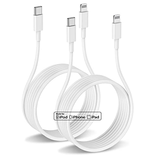 2-Pack 10ft USB C to Lightning Cable - Apple MFi Certified Fast Charging Cord for iPhone 14 Pro Max/13/12/11/XS/XR/8 & iPad/AirPods - Durable 10-Foot Long Cable for Home, Office, Car & Travel Charging