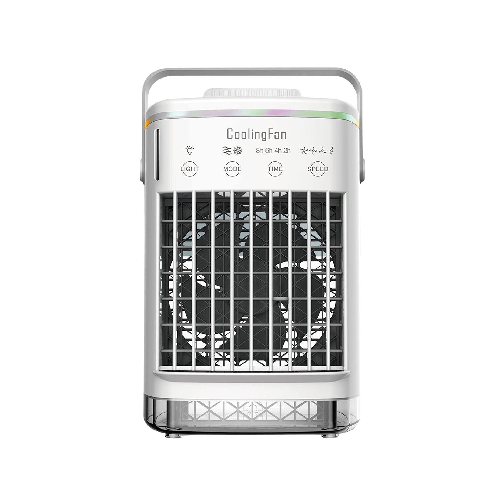 Portable Air Conditioner Fan - Mini Personal Air Cooler with 4 Speed Settings, 7-Color LED Light & 8-Hour Timer | Compact Desktop Cooling for Home, Office, Bedroom & Dorm Room