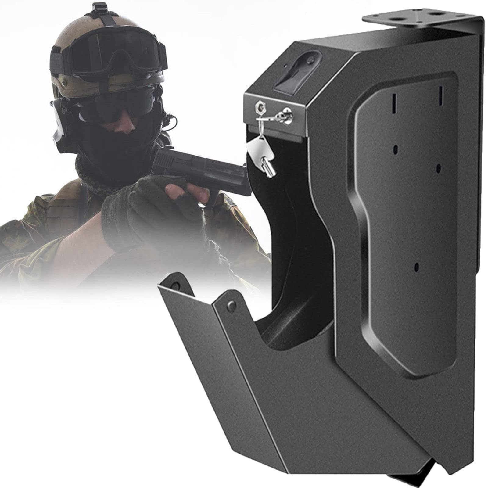 Biometric Gun Safe for Pistols - Fingerprint & Key Access, Drop Down Handgun Safe for Nightstand, Bedside, Wall Mount & Vehicle - Secure Firearm Storage for Home, Office & Travel