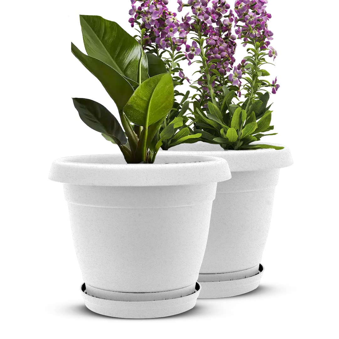 Modern Granite Cylindrical Planter Pots - Set of 2, 12