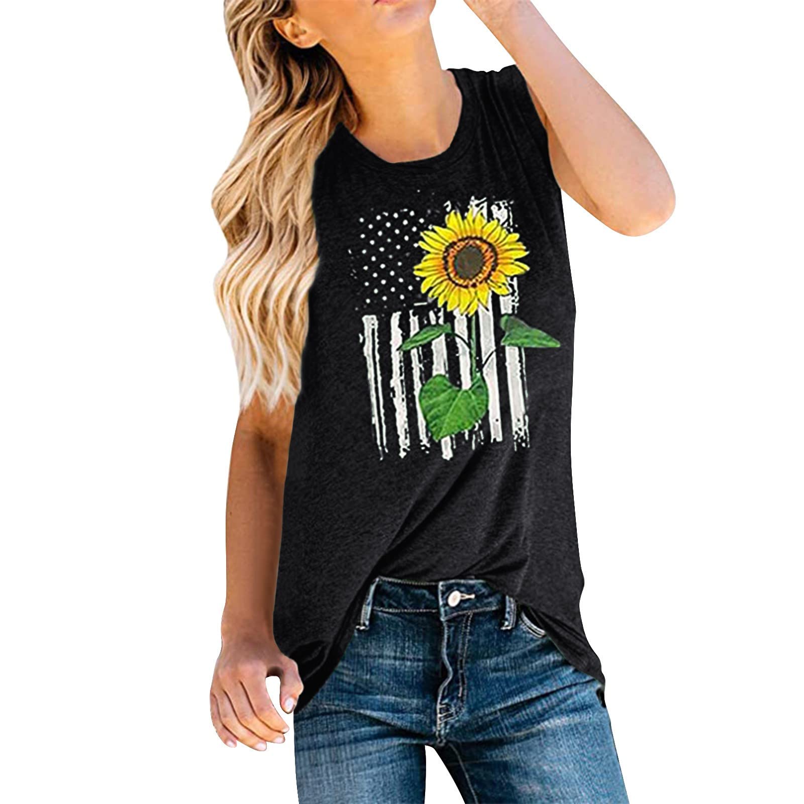 American Flag Patriotic Tank Tops for Women - 4th of July Graphic Camisole Shirts - Comfortable Summer Casual Wear for BBQ, Beach & Independence Day Celebrations
