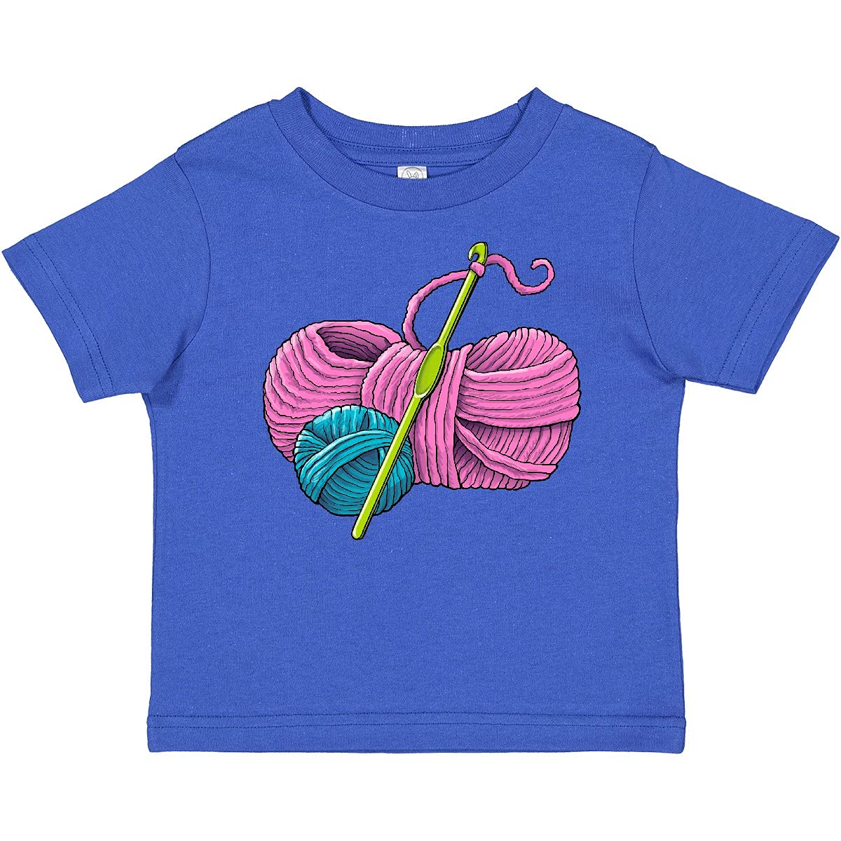 Inktastic Blue and Pink Yarn with Crochet Hook Baby T-Shirt - Soft Cotton Cute Infant Onesie for Newborns & Toddlers - Perfect for Baby Showers, Photo Shoots & Everyday Wear