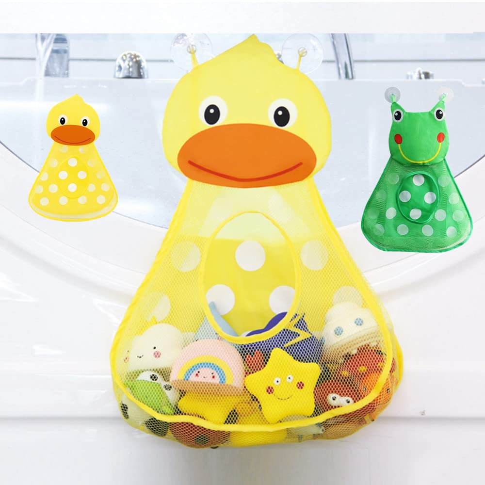Kids Bath Toys Organizer - Duck & Frog Shaped Mesh Storage Bag for Bathroom | Multi-Use Bathtub Toy Holder | Perfect for Bath Time Organization & Shower Storage