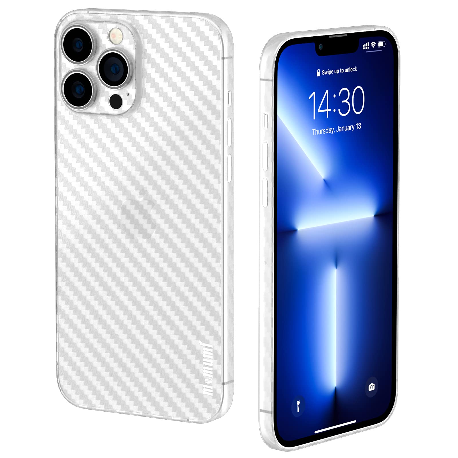 Memumi Ultra Slim 0.3mm Thin Case for iPhone 13 Pro Max - Carbon Fiber Texture, Scratch Resistant, Minimalist Design (White) | Perfect for Everyday Protection & Stylish Look