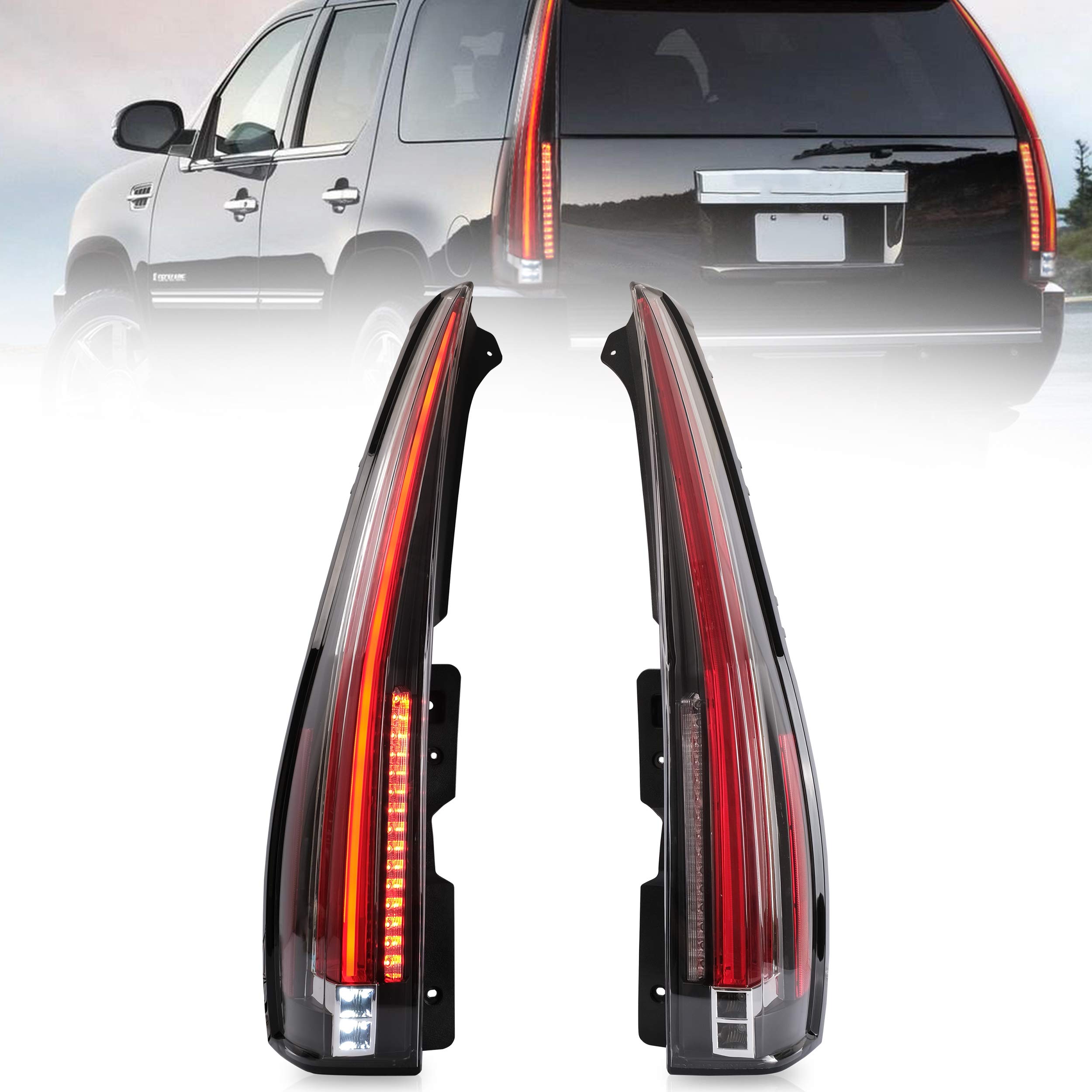 VLAND LED Tail Lights Assembly for 2007-2014 Cadillac Escalade/Escalade ESV - Red Turn Signal, 6 Hole Design, 5 Pin Plug (Not Compatible with GMC/Chevrolet) - Upgrade Your Vehicle's Style & Safety for Night Driving & Off-Road Adventures