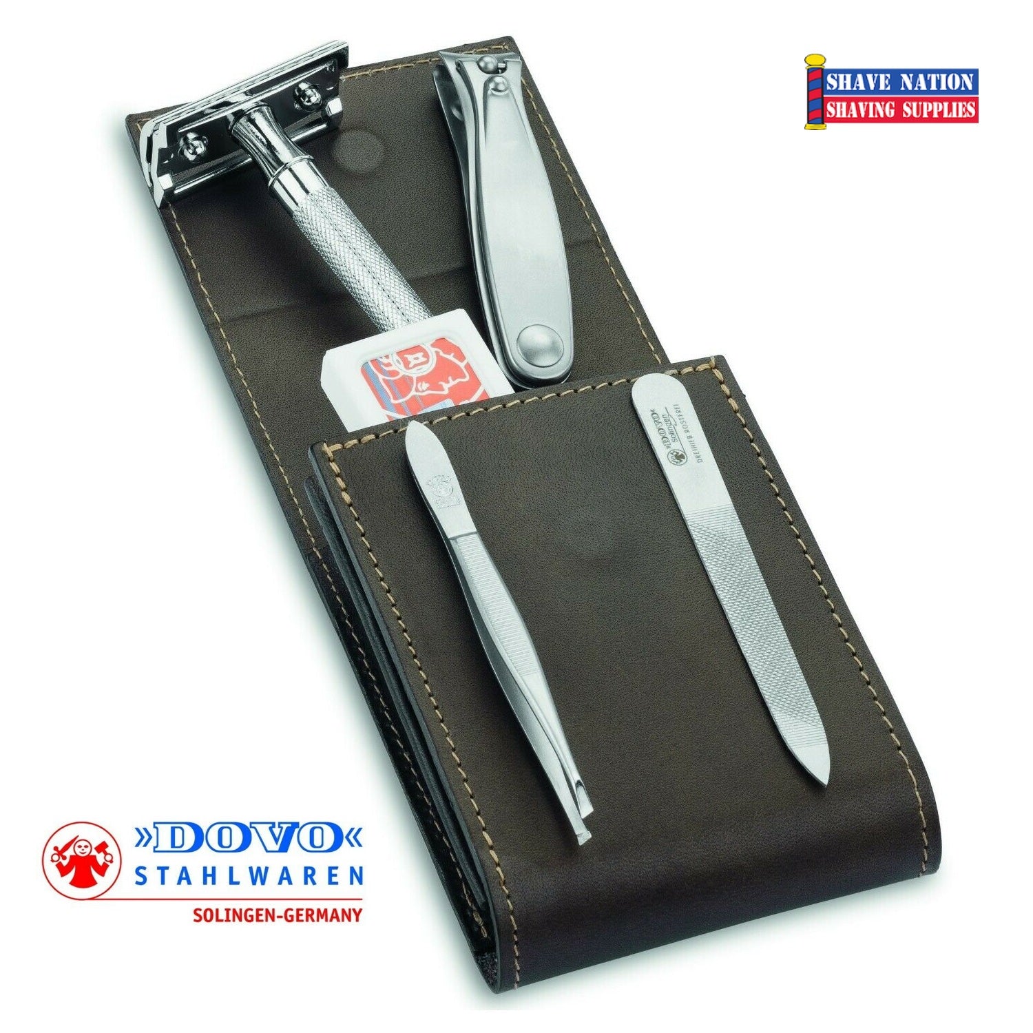 Dovo Premium Shaving & Grooming Travel Kit for Men - Compact Luxury Razor Set with Leather Case - Perfect for Business Trips, Vacations & Gifts