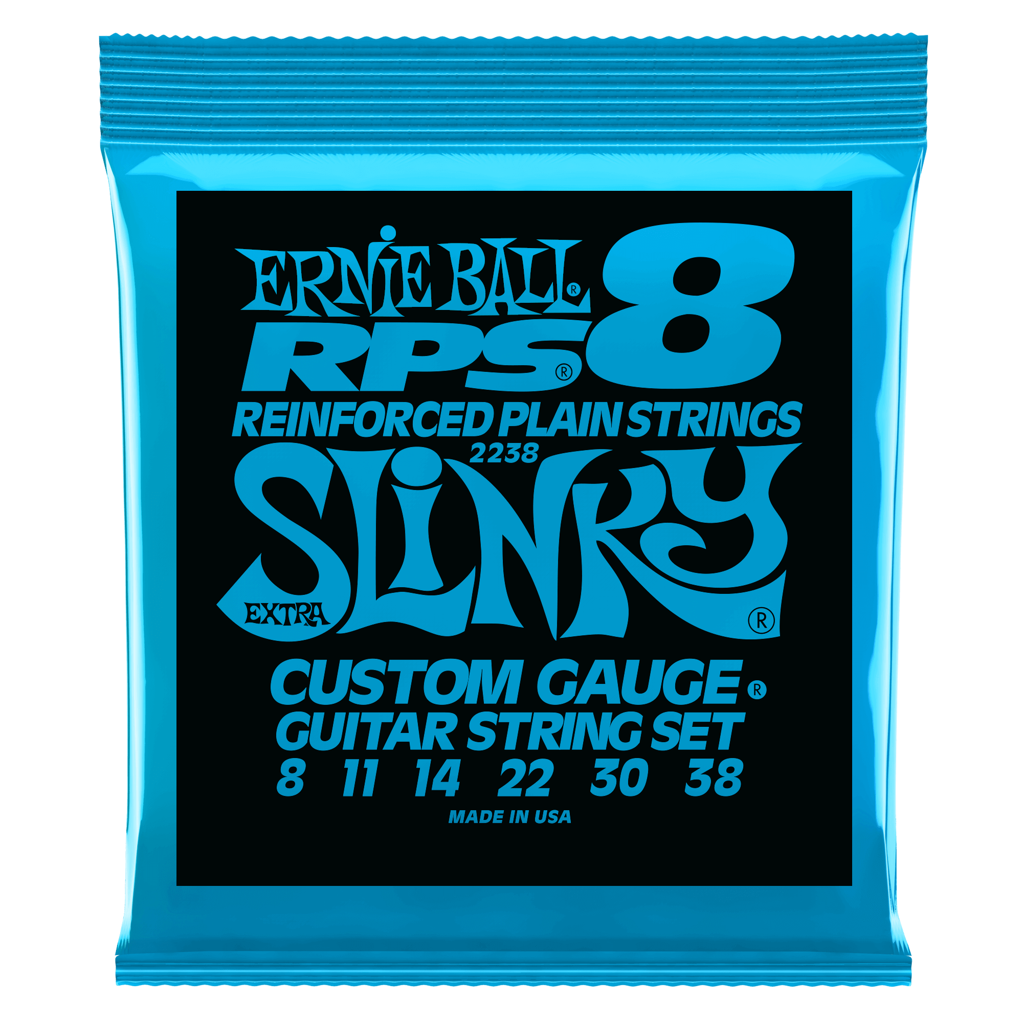Ernie Ball Extra Slinky RPS Nickel Wound Electric Guitar Strings 8-38 Gauge | Premium Nickel Plated Steel for Bright Tone | Perfect for Rock, Blues & Studio Recording