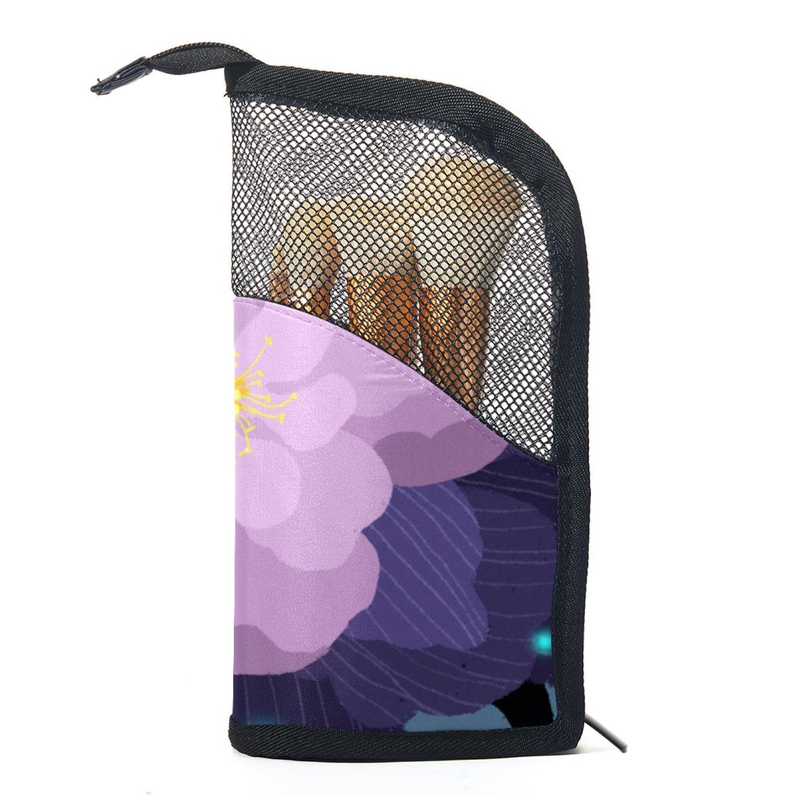 12-Piece Makeup Brush Organizer Bag - Portable Flower Design Brush Holder Case for Travel & Home Storage | Purple Blossom Cosmetic Brush Set