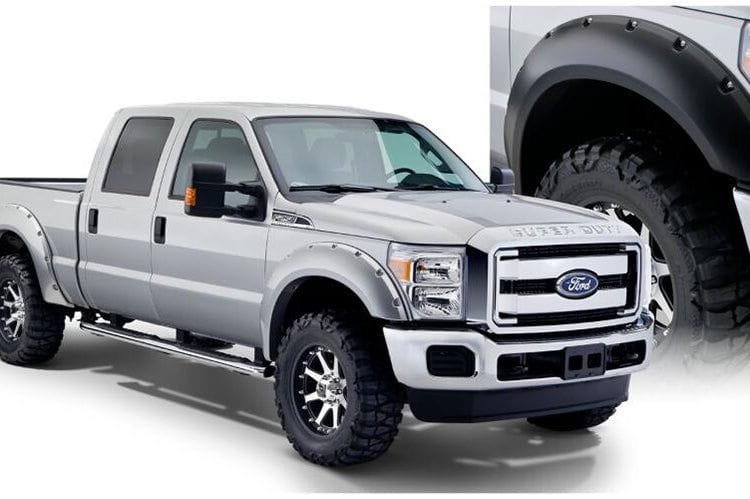 Bushwacker 20931 02 4PC Pocket Style Fender Flares for 2011-2016 Ford F250 F350 F450 Super Duty Trucks - Off-Road Protection & Stylish Upgrade