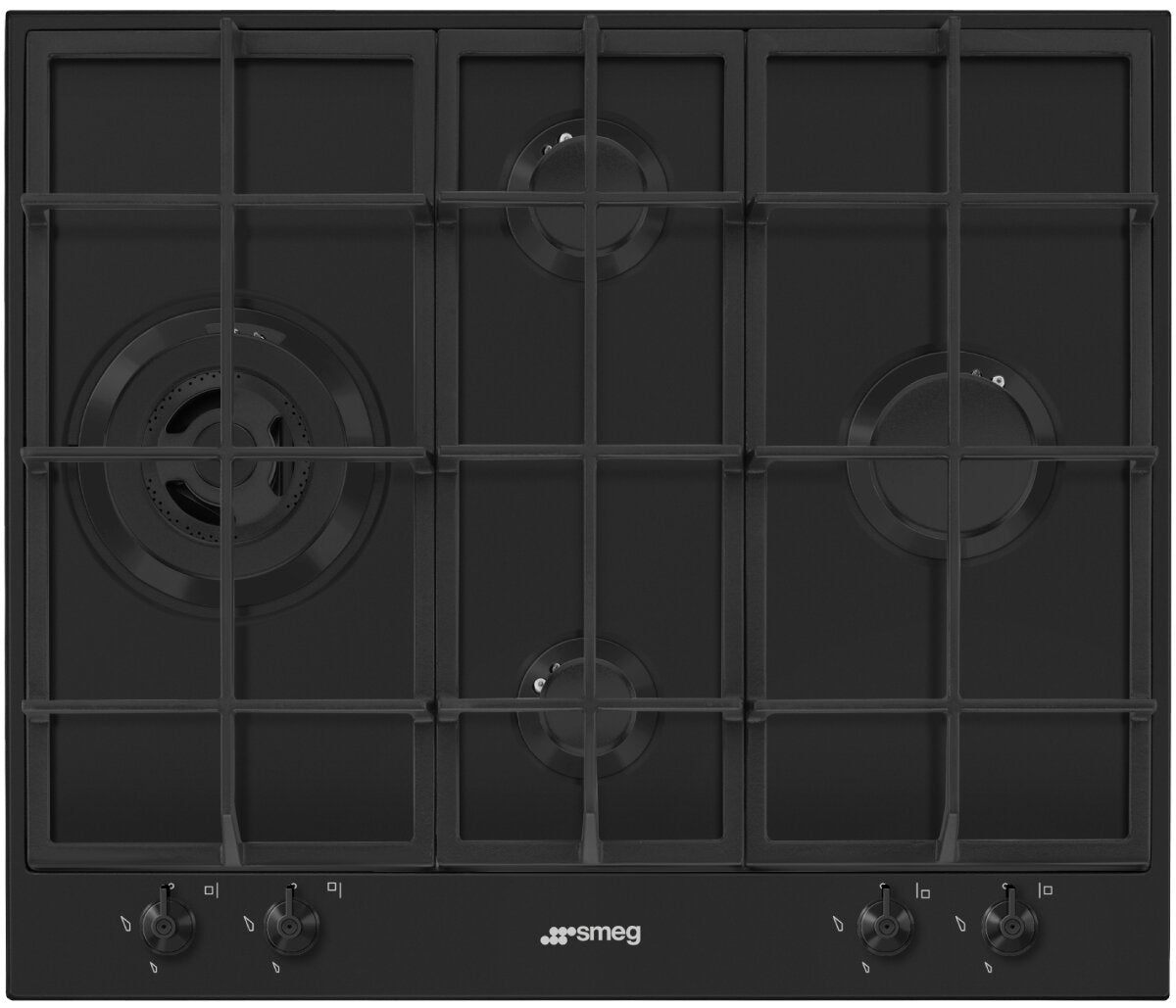 Smeg 60cm Classic Black 3 Gas Burner + Wok Hob Matte Black Stainless Steel PX364LMBAU - Premium Gas Cooktop for Modern Kitchens & Asian Cooking