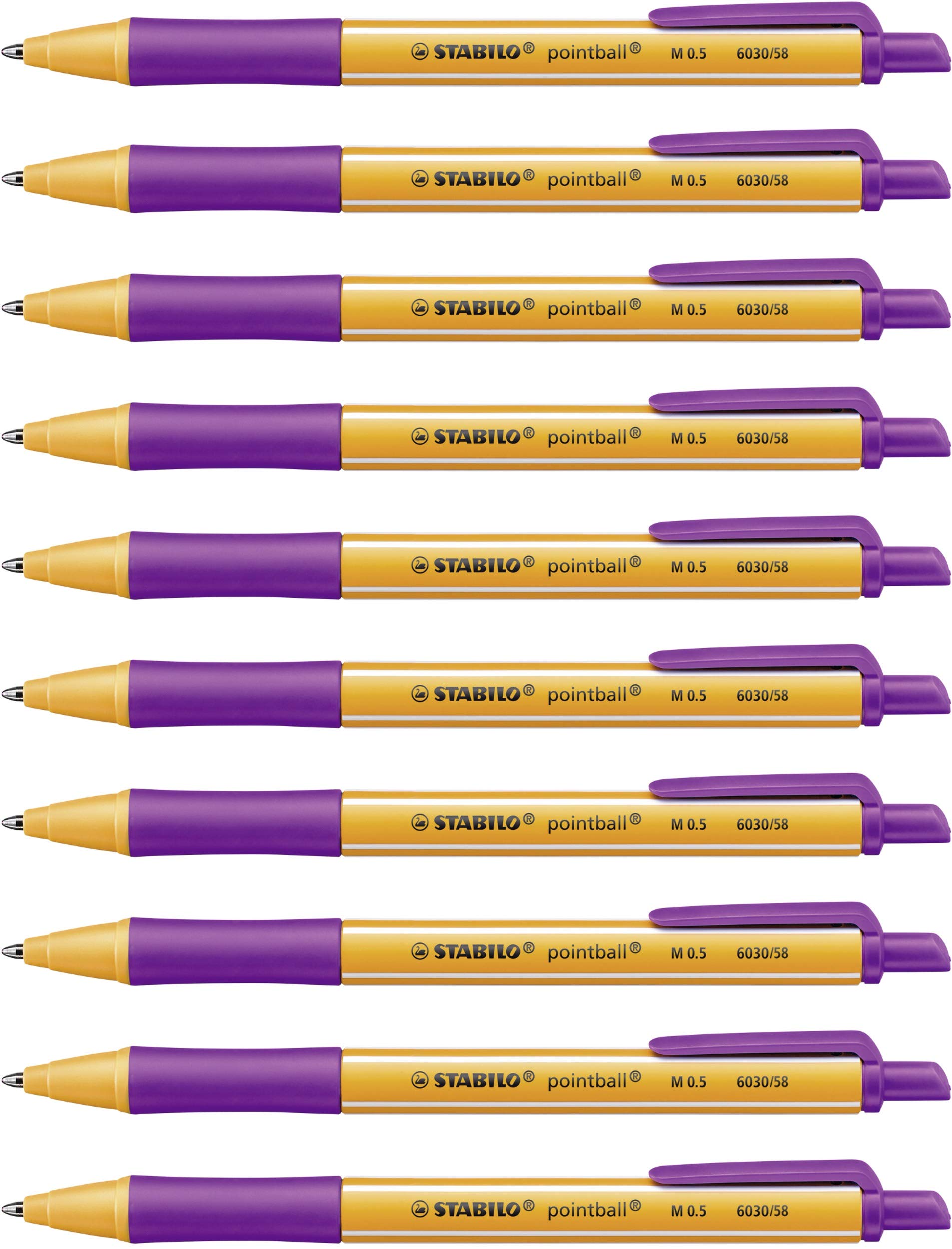 STABILO Ballpoint Pens, Fine Point 0.7mm, Pack of 10, Lilac Purple Ink - Perfect for Office, School, Note Taking & Gift Giving