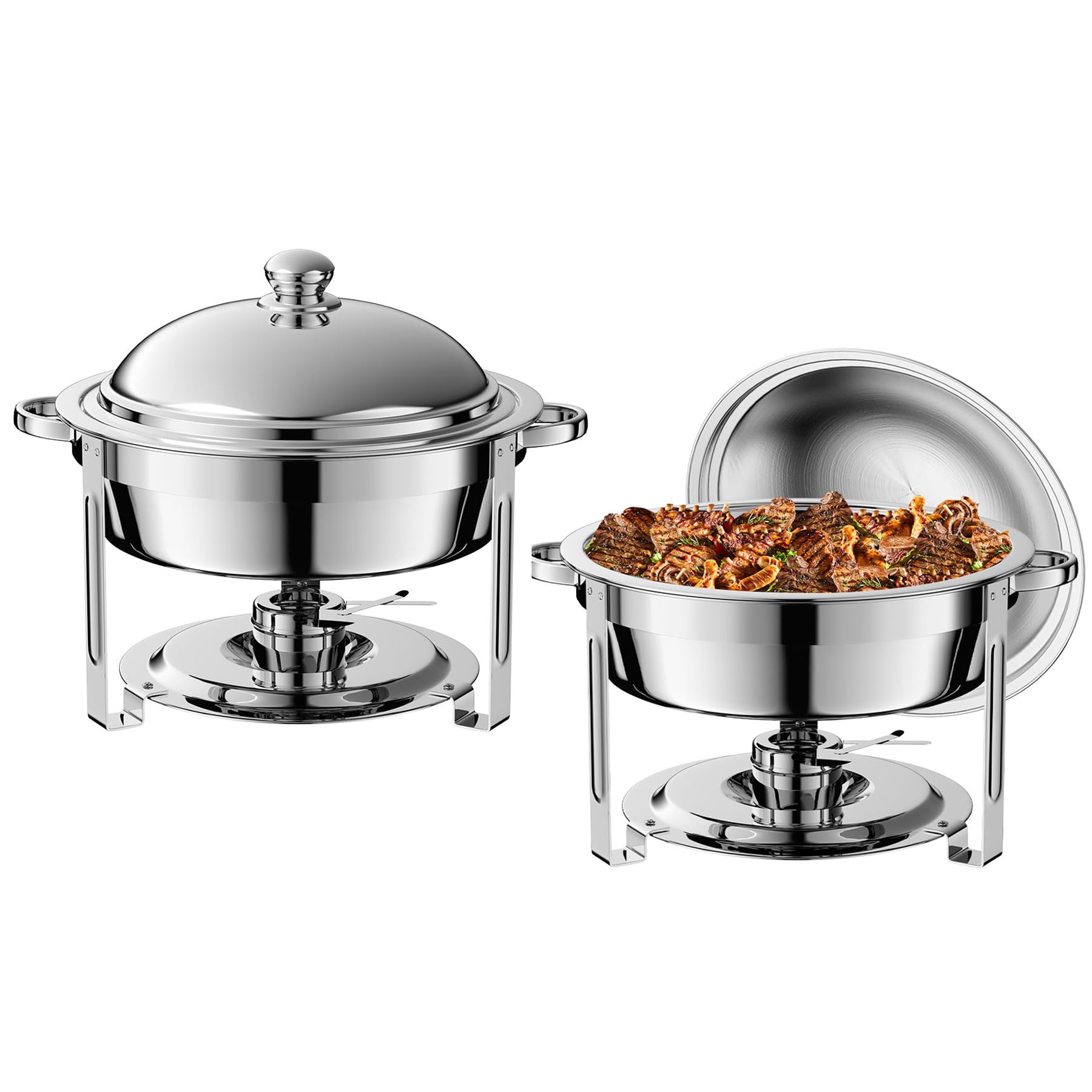 2 Pack Stainless Steel 8QT Round Chafing Dish Buffet Set with Mirror Covers - Heavy Duty Catering Food Warmer for Parties, Weddings, Picnics & Buffet Serving - Perfect for Keeping Food Warm at Events, Banquets, and Outdoor Gatherings