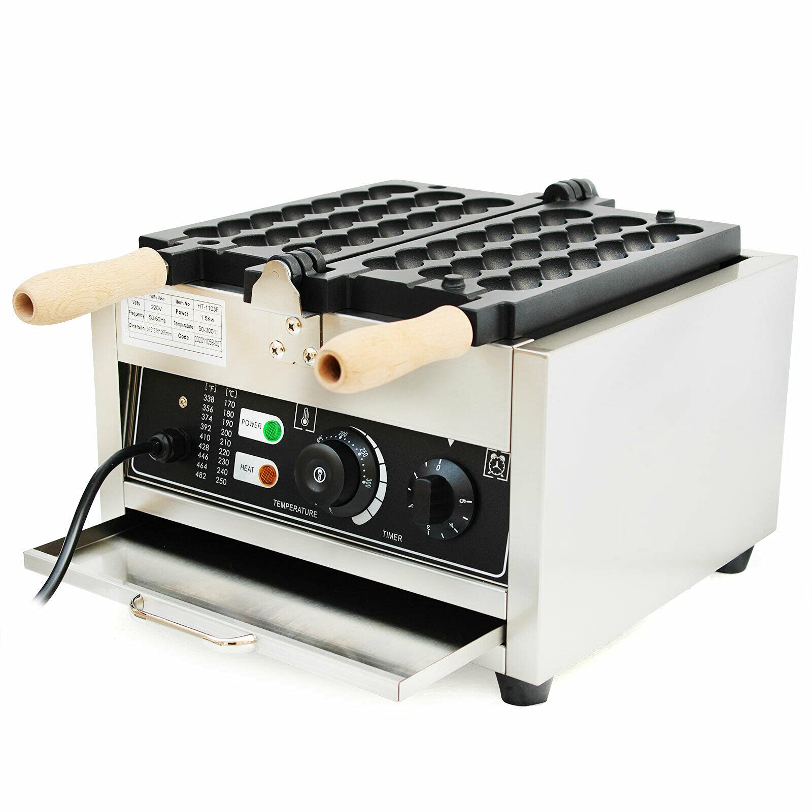 Commercial Waffle Maker - 1500W Electric Bubble Waffle Ball Machine with Nonstick Coating, 110V Stainless Steel Baker for Bubble Tea Shops, Cafes, and Home Breakfast