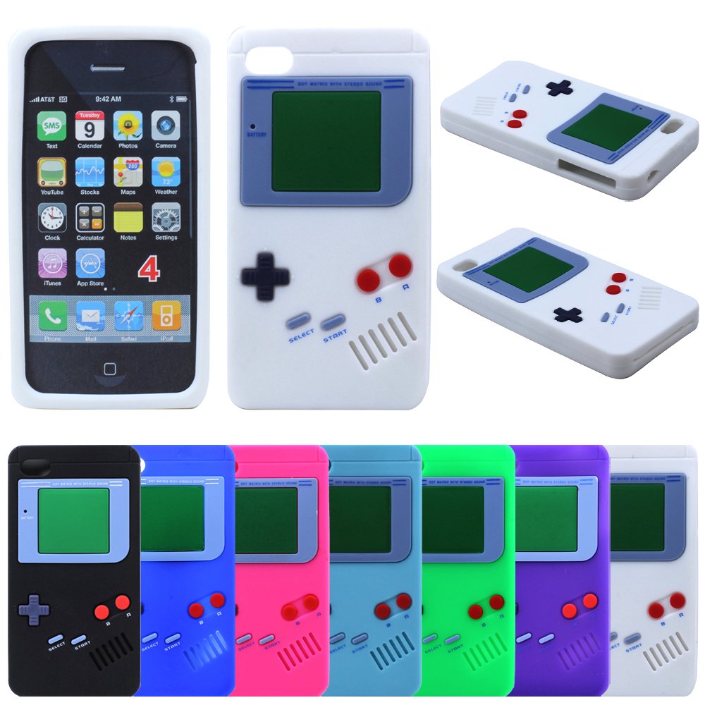 Retro Game Boy Silicone Case for Apple iPhone 4S/4 - Soft Rubber Gel Shockproof Defender Cover with 3D Design (White) - Perfect for Gaming Enthusiasts & Vintage Style Protection