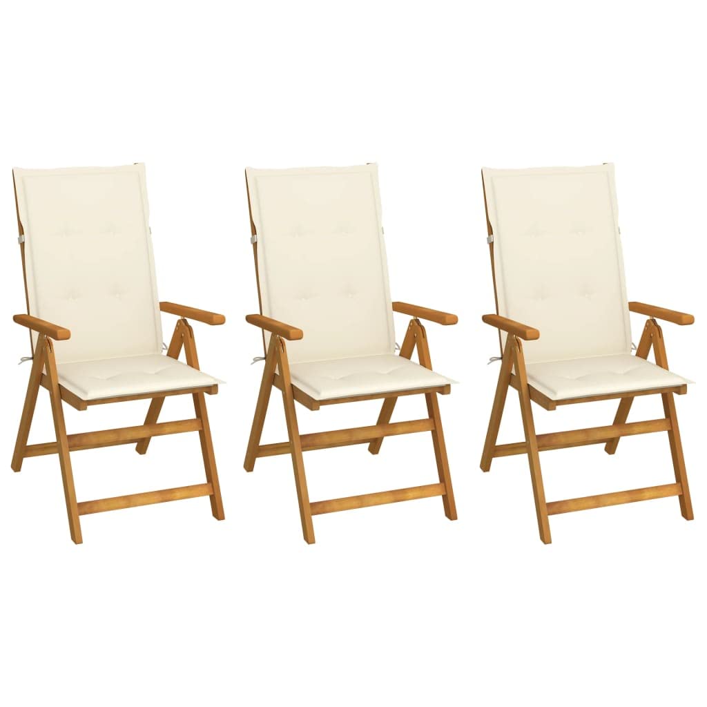 Outdoor Patio Dining Chairs Set of 3 - Acacia Wood Armchairs with Cushions for Garden, Bistro, Cafe & Home Kitchen - Weather-Resistant Folding Furniture for Outdoor Entertaining & Relaxation