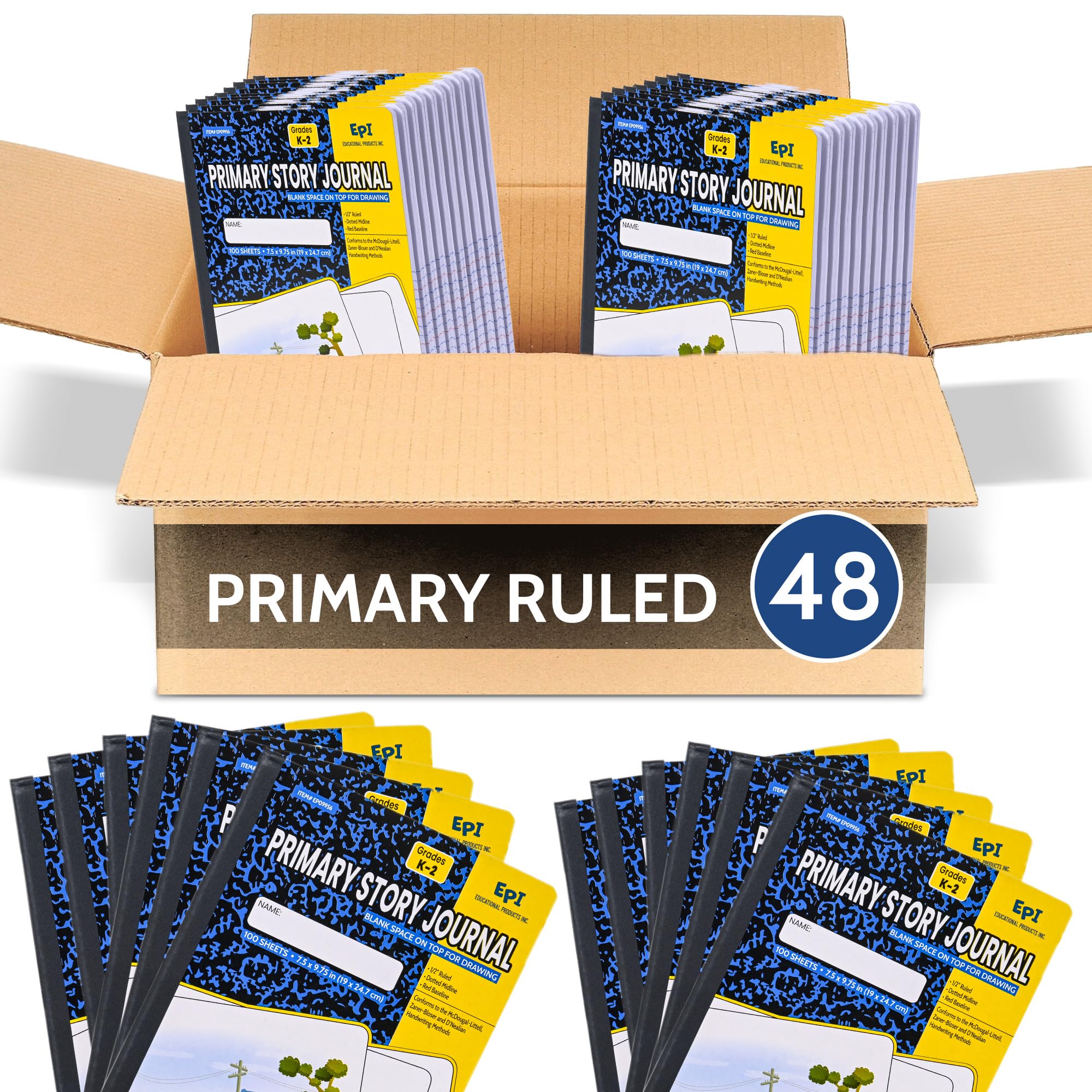 EPI Marble Hardcover Primary Ruled Composition Notebook - 200 Pages (100 Sheets), 9.75