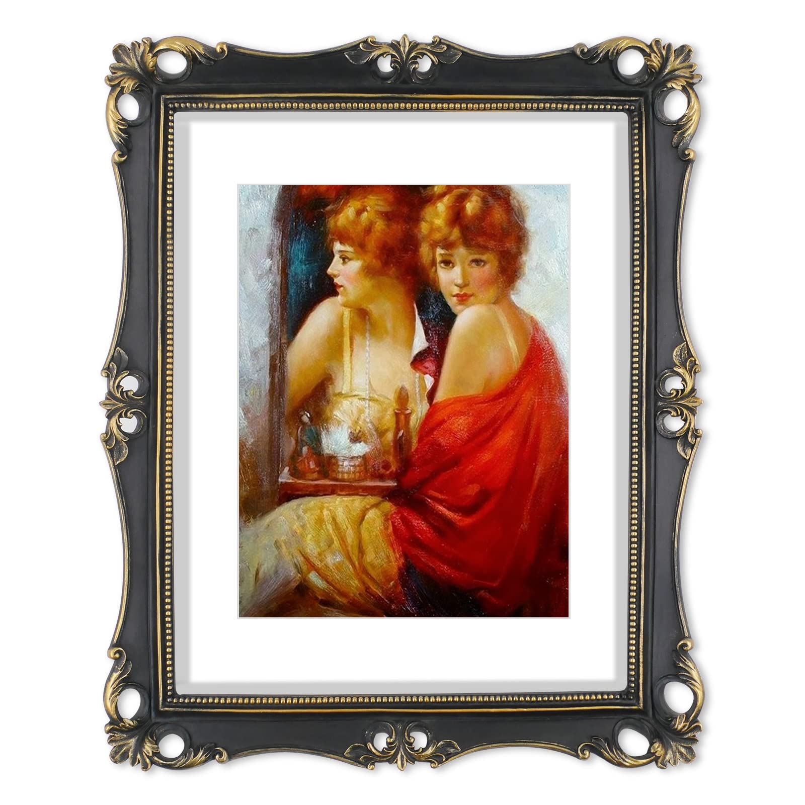 SIMON'S SHOP Antique Vintage 11x14 Picture Frame with Mat - Black & Gold Trim Wall Mount Photo Frame for 8x10 & 11x14 Photos - Perfect for Home Decor, Living Room, Bedroom & Office Display