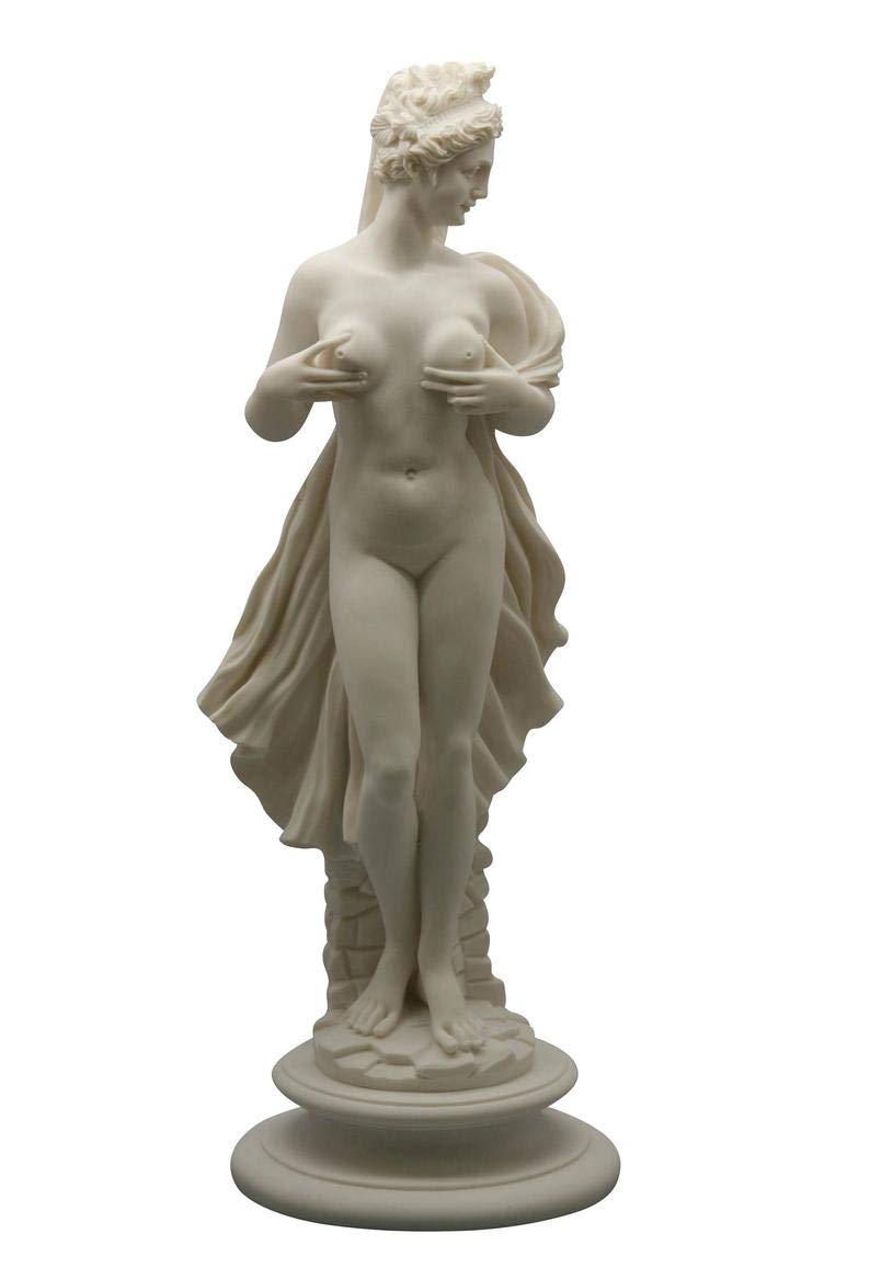 Nude Female Greek Statue Sculpture - 15.16 Inch White Marble Cast Art, Home Decor & Erotic Figurine for Living Room, Bedroom or Garden Display