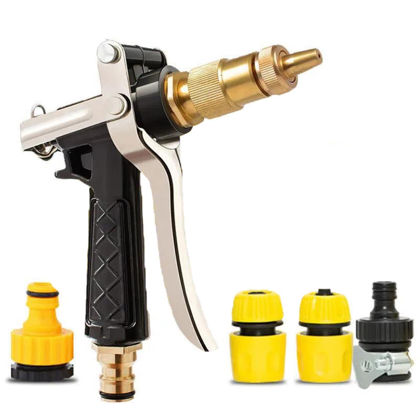 High Pressure Car Wash Water Spray Nozzle with 4 Plastic Connectors - Household & Auto Cleaning Tool for Driveway, Garage & Outdoor Use