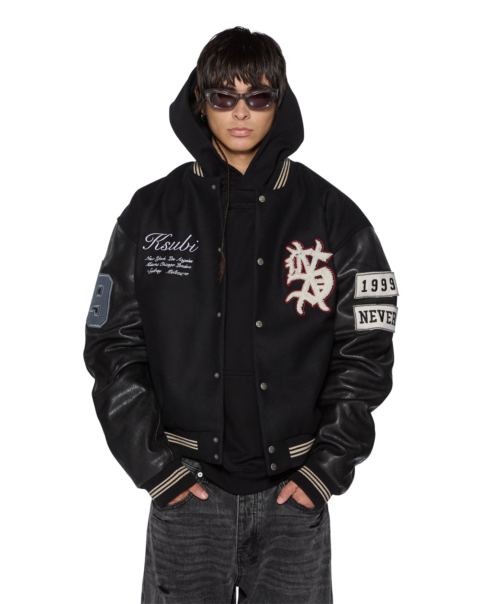PLAYOFF Varsity Jacket for Men - Premium Black Letterman Jacket with Snap Button Closure | Perfect for High School Sports, Casual Wear & Outdoor Activities