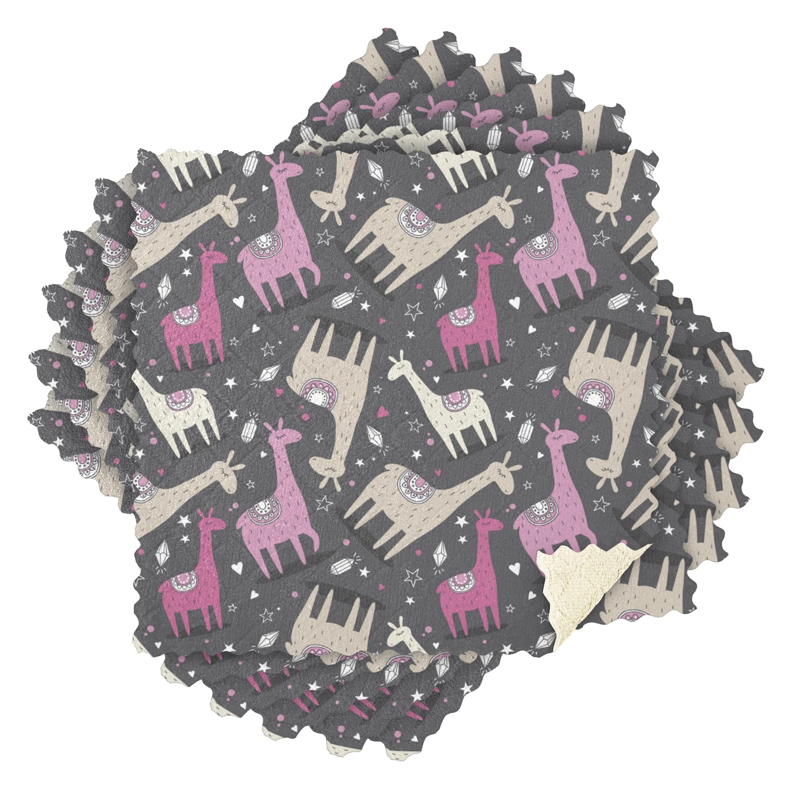 Eco-Friendly Llama Alpaca Heart Star 6-Pack Reusable Dishcloths & Kitchen Towels Set - Perfect for Dish Cleaning, Wiping Surfaces, and Everyday Kitchen Use