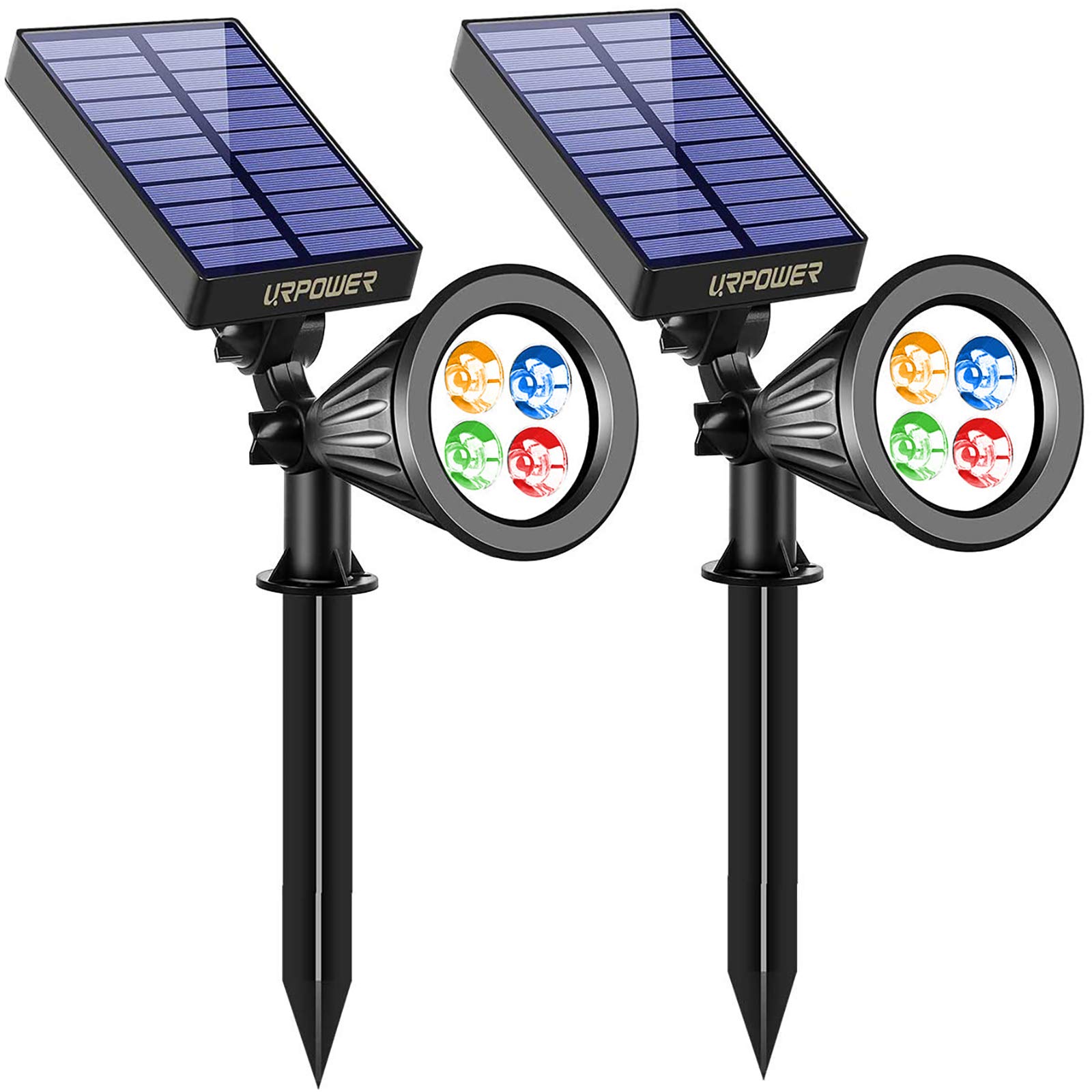 URPOWER 2-in-1 Solar Powered Outdoor Lights - 4 LED Adjustable Spotlight & Wall Light with Auto On/Off - Waterproof Landscape Lighting for Patio, Yard, Driveway, Pool Area - Multi-Color Options for Home Security & Night Illumination