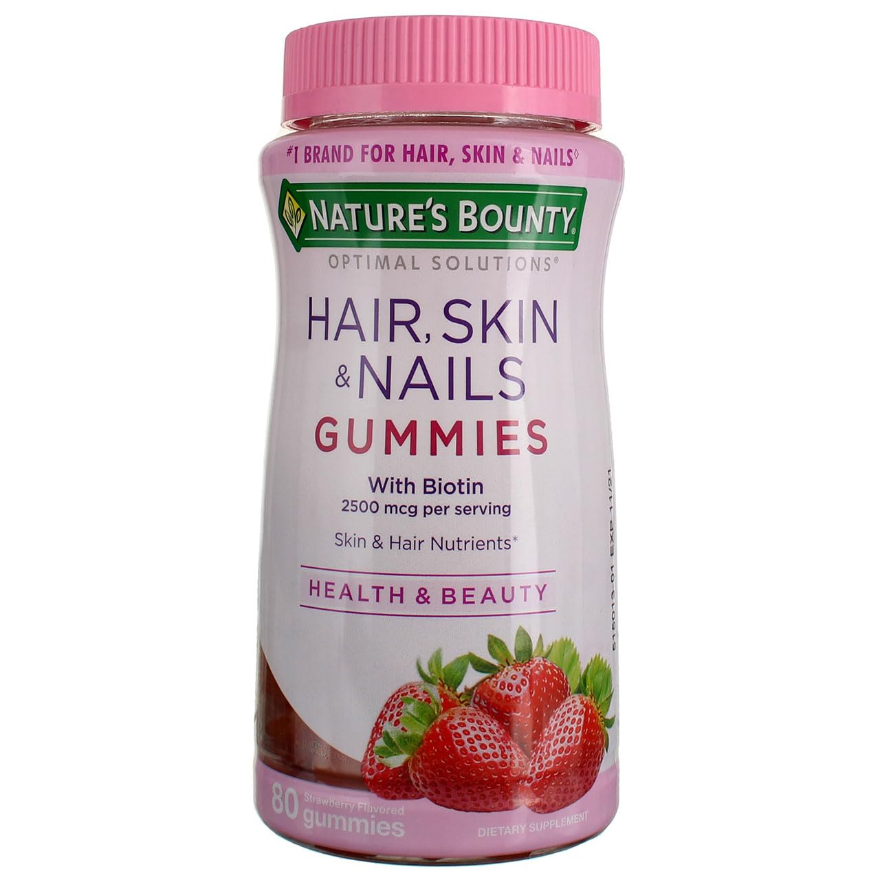 Nature's Bounty Optimal Solutions Hair, Skin & Nails Gummies with Biotin - 80 Count (Pack of 4) - Supports Healthy Hair Growth, Strong Nails & Glowing Skin - Perfect for Daily Beauty Supplement & On-the-Go Wellness