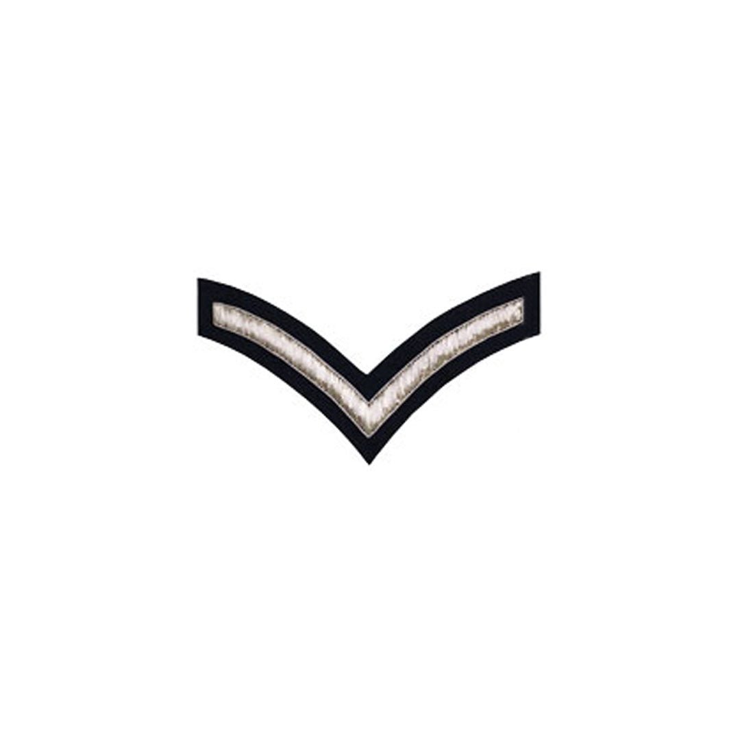 1 Stripe Chevron Badge Silver Bullion on Blue - Premium Military Style Patch for Uniforms, Jackets & Caps | Collectible Embroidered Insignia for Police, Firefighters & Veterans
