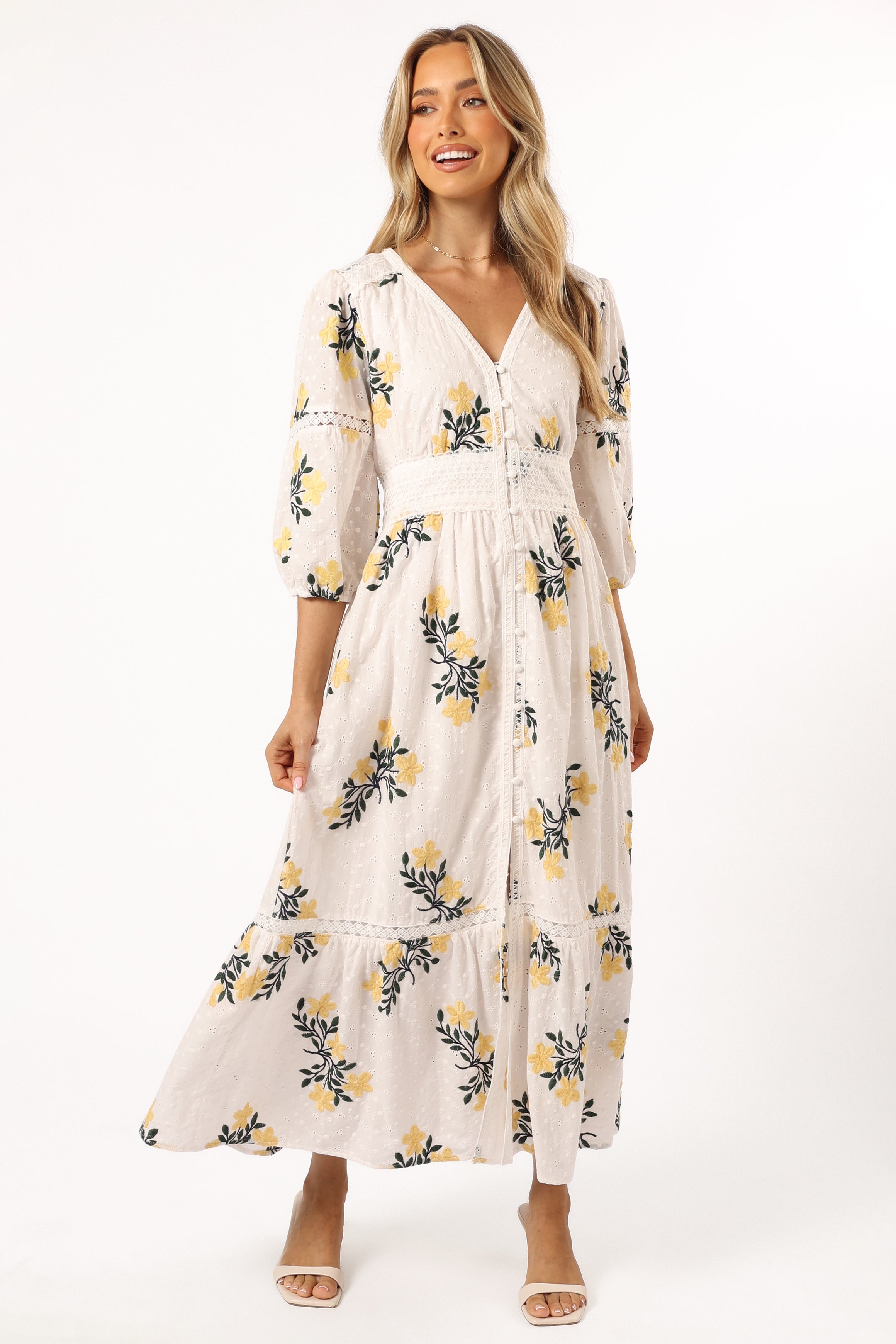 Christie Maxi Dress - White & Yellow Floral Print Summer Dress for Women | Beach, Vacation & Casual Wear