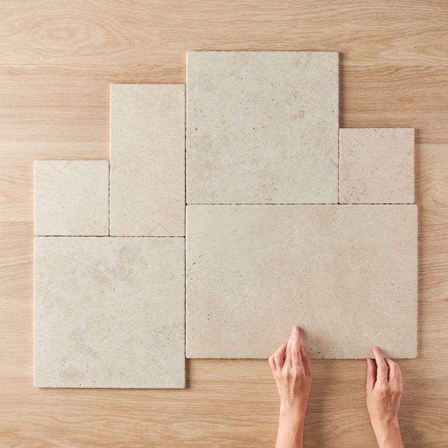 Seaforth French Pattern Travertine Look Beige Matte Tile - 12x24 Inch Porcelain Floor and Wall Tile for Bathroom, Kitchen, and Living Room Decor