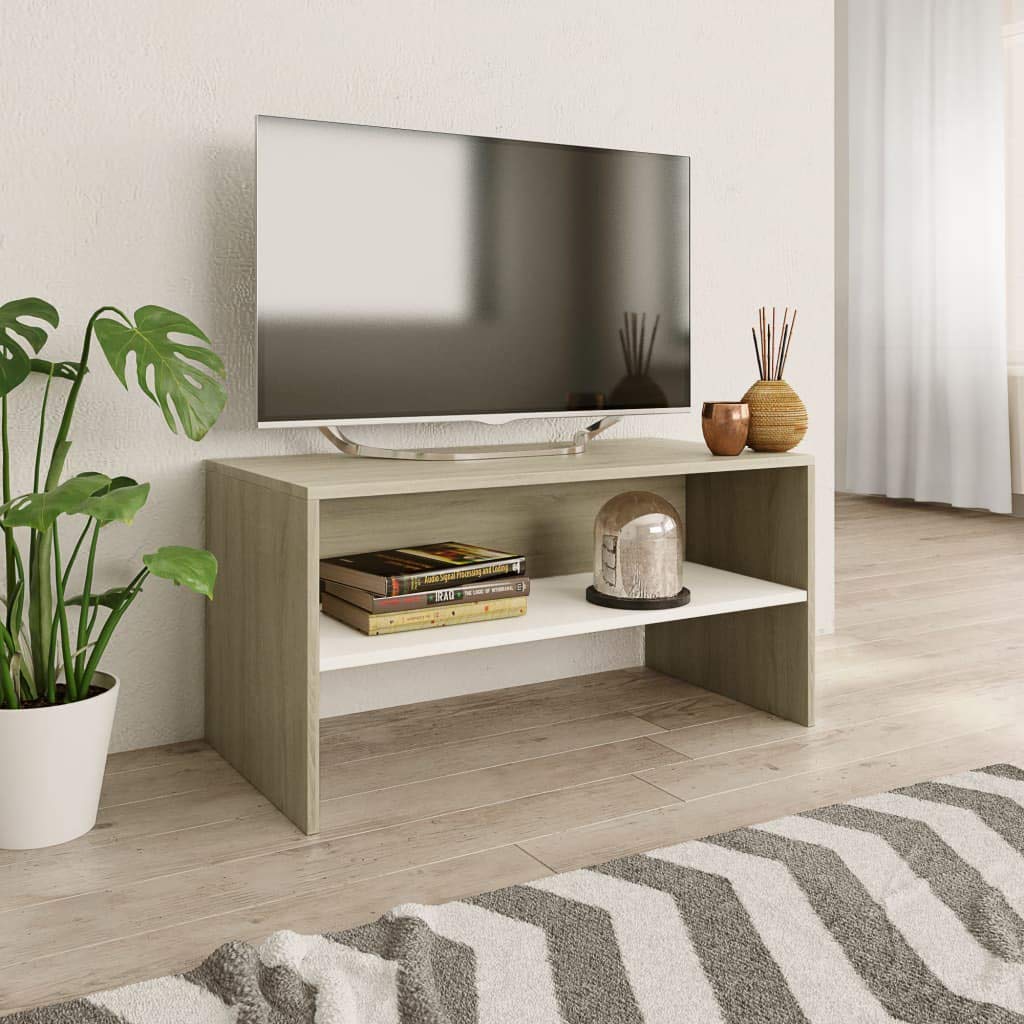 Beige Classic Chipboard TV Stand with Open Compartment - 31.5