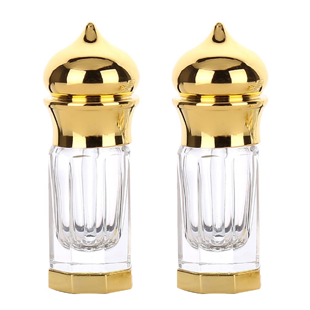 EXCLUZO 2-Pack 3ML Portable Refillable Fine Mist Spray Bottles - Travel Size Empty Perfume & Essential Oil Atomizer - Golden (Perfect for DIY Beauty, Aromatherapy & On-The-Go Use)