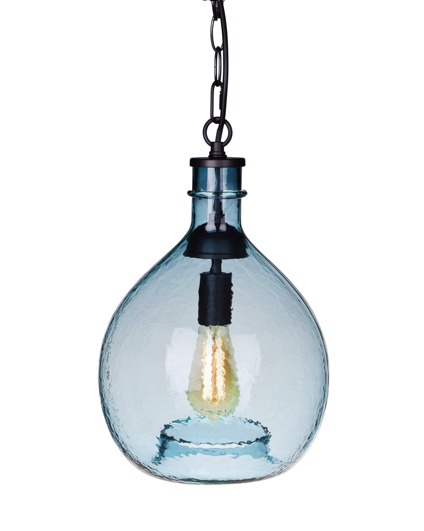 CASAMOTION Modern Farmhouse Pendant Light - 11 Inch Hammered Glass Shade in Light Blue, Kitchen Island & Dining Room Ceiling Lighting Fixture for Rustic & Contemporary Home Decor