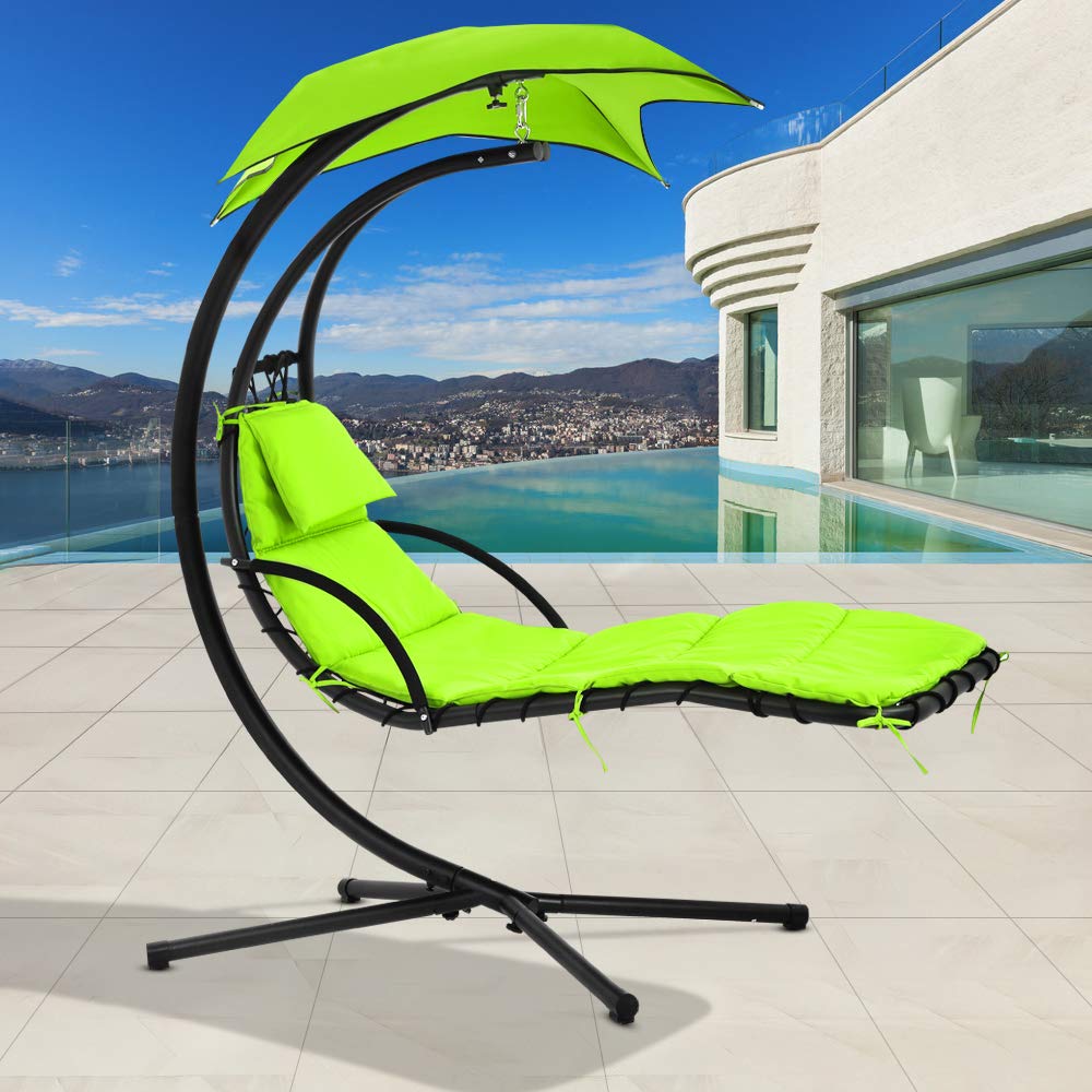 **Outdoor Hanging Hammock Chair with Stand - Patio Swing Lounge Chair with Pillow & Canopy, Green - Perfect for Backyard, Garden, or Balcony Relaxation**