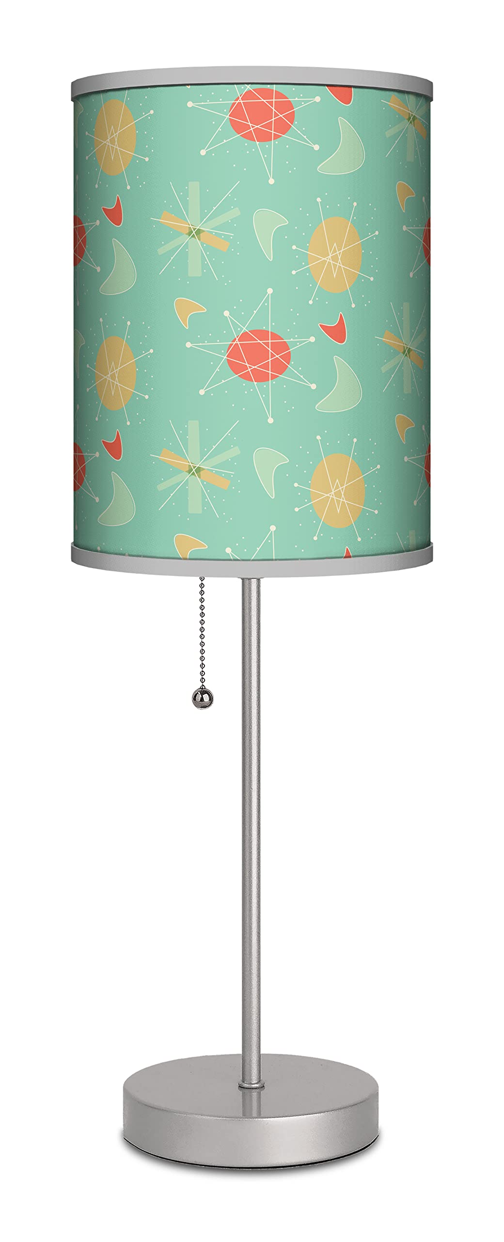 Mid-Century Modern Atomic Table Lamp - Aqua Printed Shade for Living Room & Bedroom