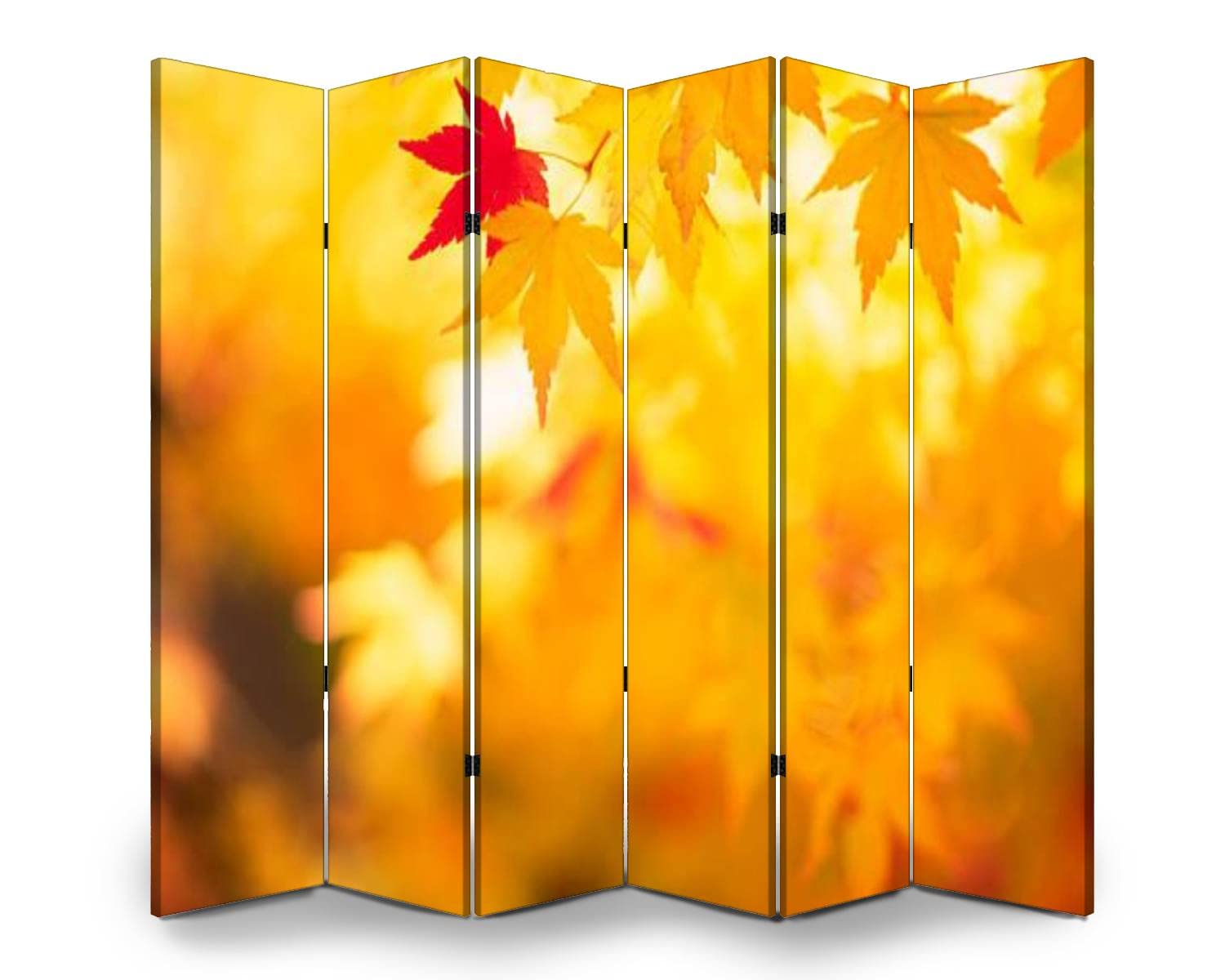 VDSRYGMLB Wooden Room Divider with Shining Autumn Leaves Design - 6-Panel Folding Privacy Screen, Dual-Sided Canvas Partition for Home & Office Decor | Perfect for Living Rooms, Bedrooms, and Studio Spaces